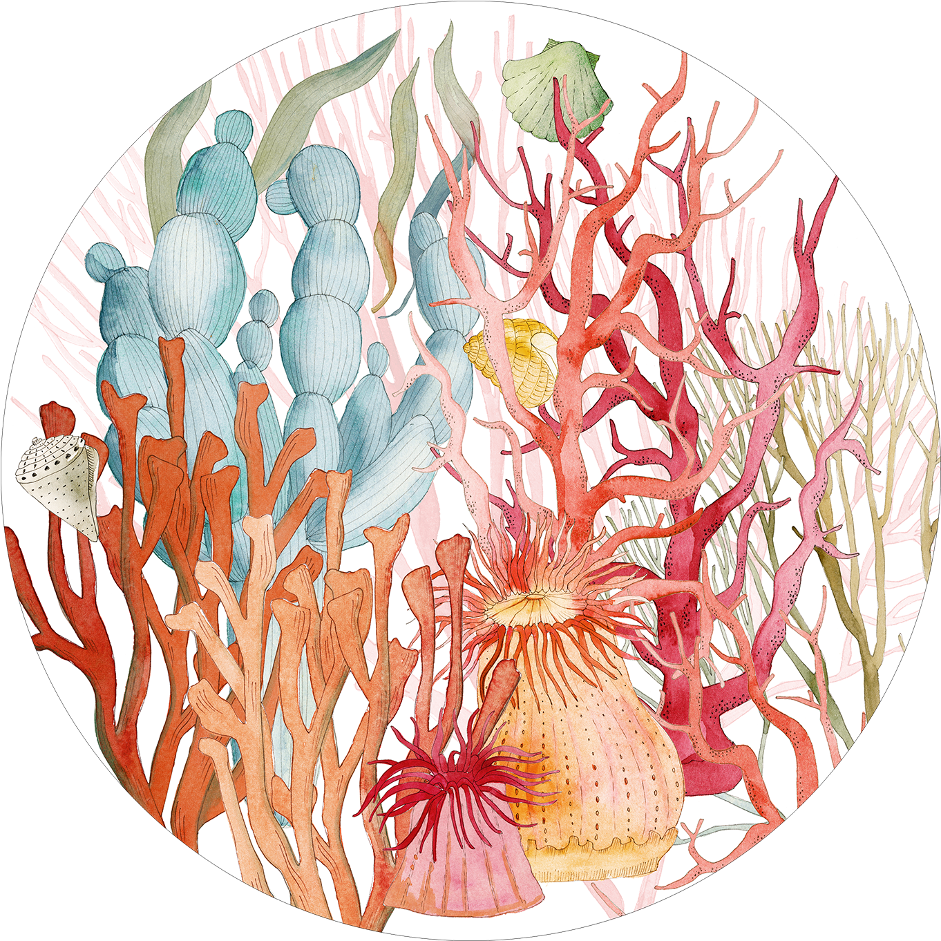 Set of 2 round hardboard placemats «Corals» 100% Made in Italy - The Napking