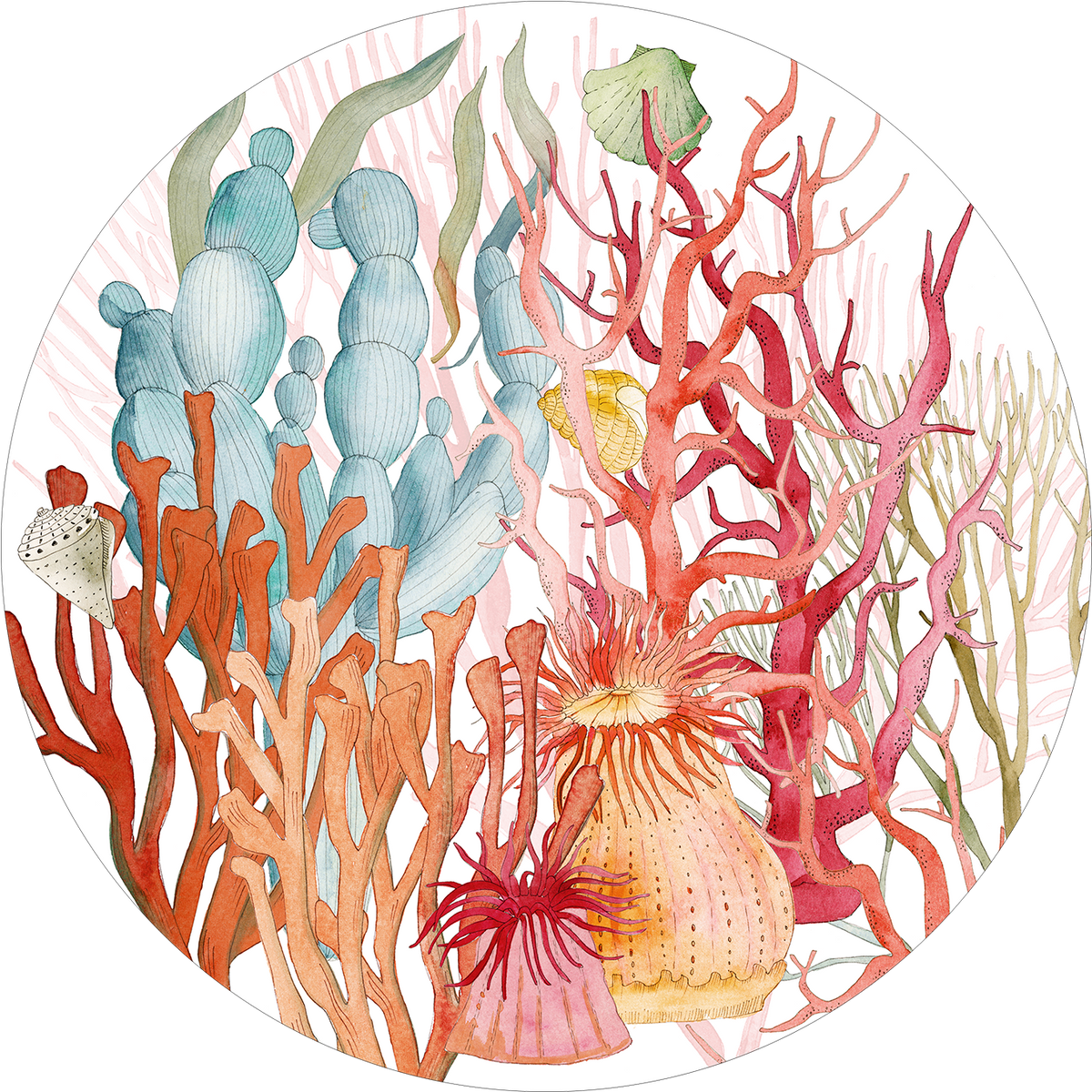 Set of 2 round hardboard placemats «Corals» 100% Made in Italy - The Napking