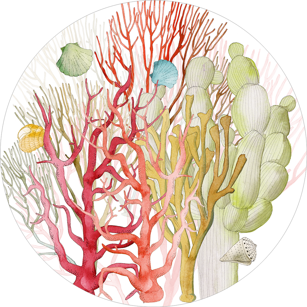 Set of 2 round hardboard placemats «Corals» 100% Made in Italy - The Napking