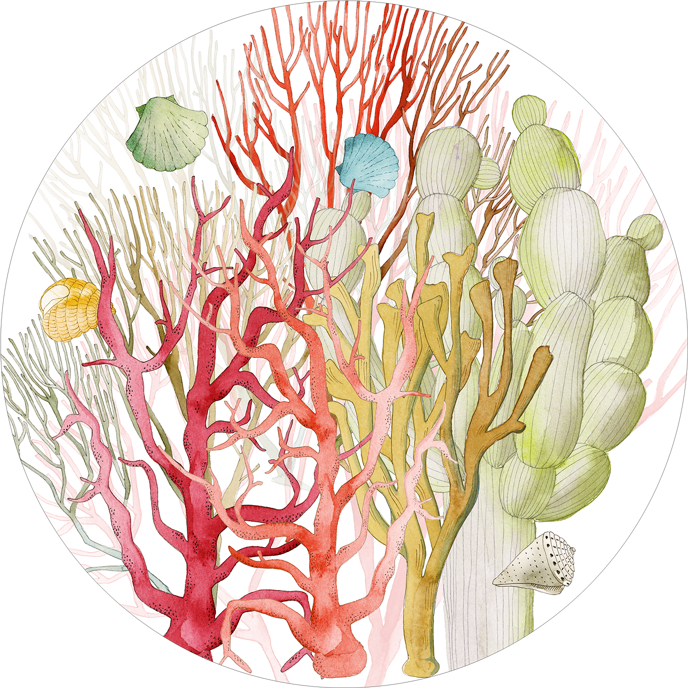 Set of 2 round hardboard placemats «Corals» 100% Made in Italy - The Napking