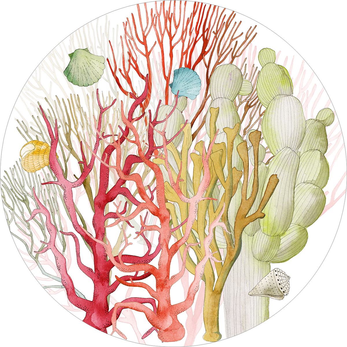 Set of 2 round hardboard placemats «Corals» 100% Made in Italy - The Napking