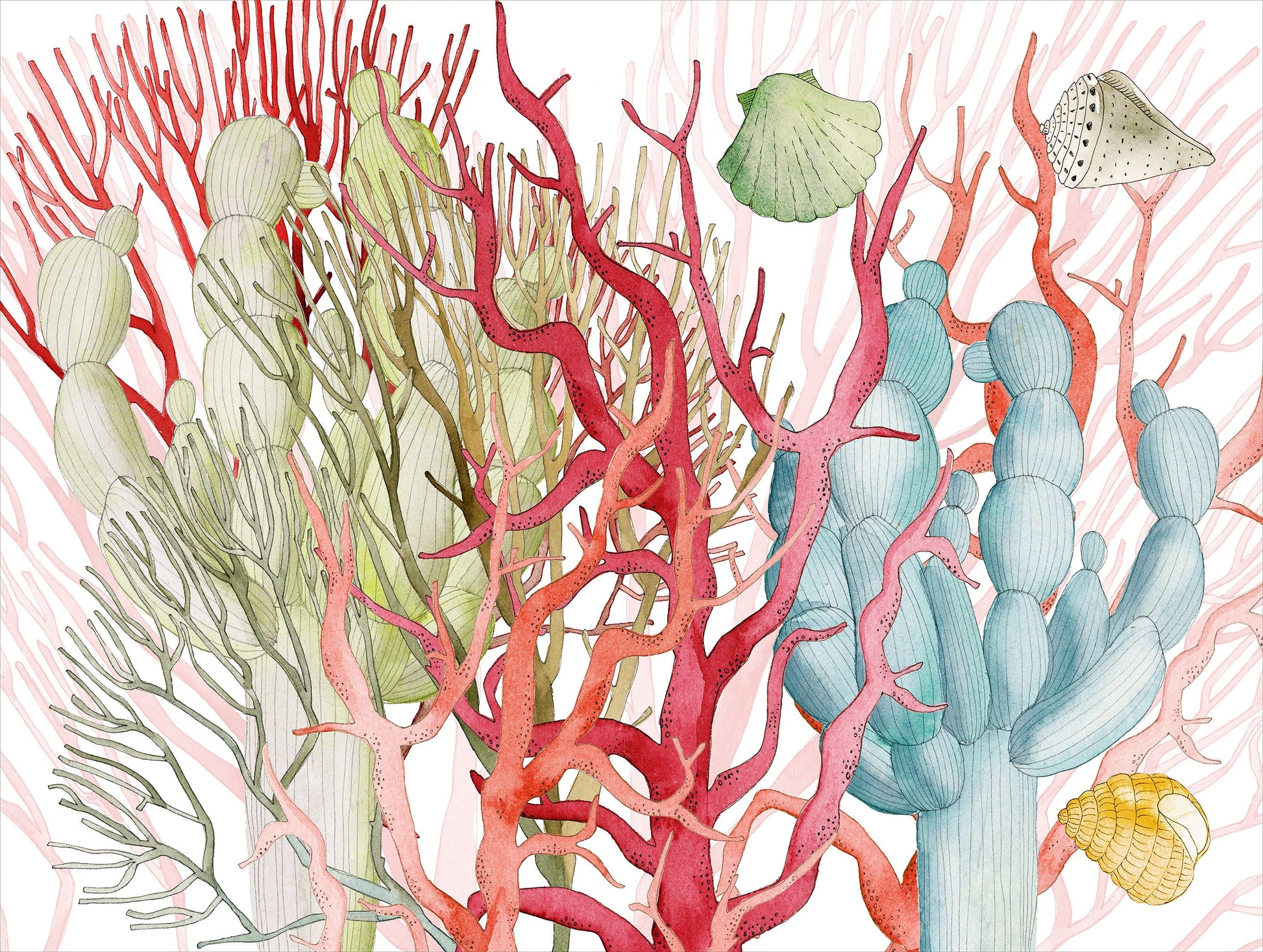 Set of 2 rectangular hardboard placemats «Corals», 100% Made in Italy