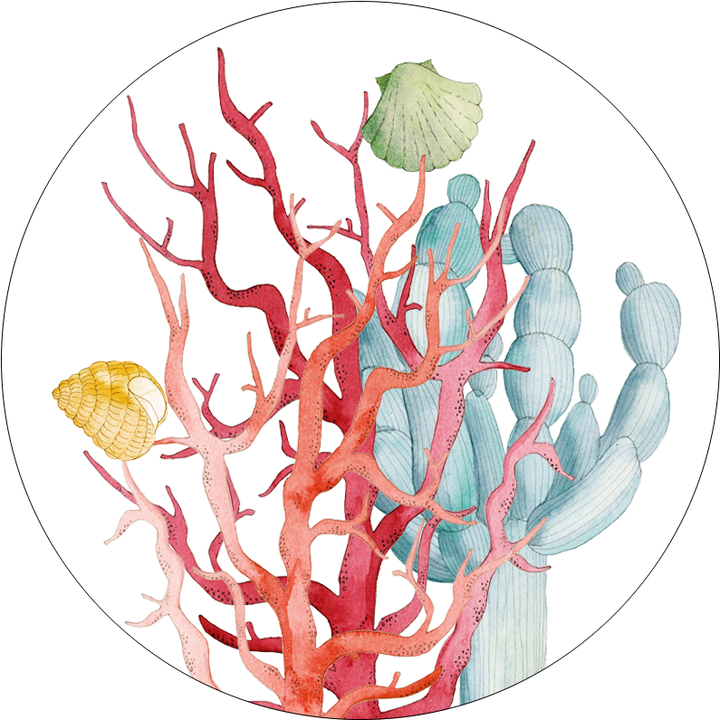 Set of 2 coasters  «Corals» wood and cork - 100% Made in Italy