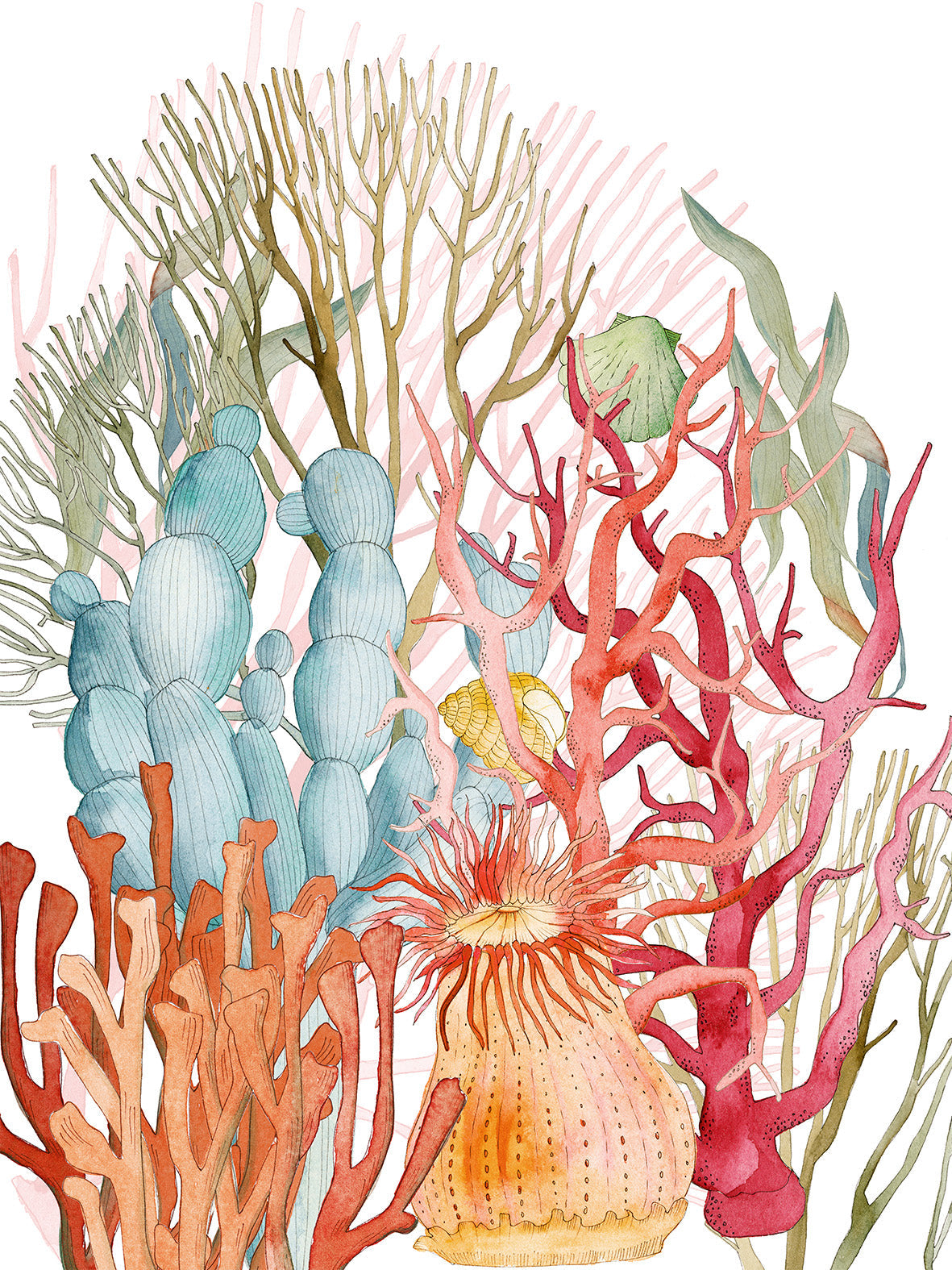 Kitchen Towels «Corals», Premium Quality Linen 100% Made in Italy - The Napking