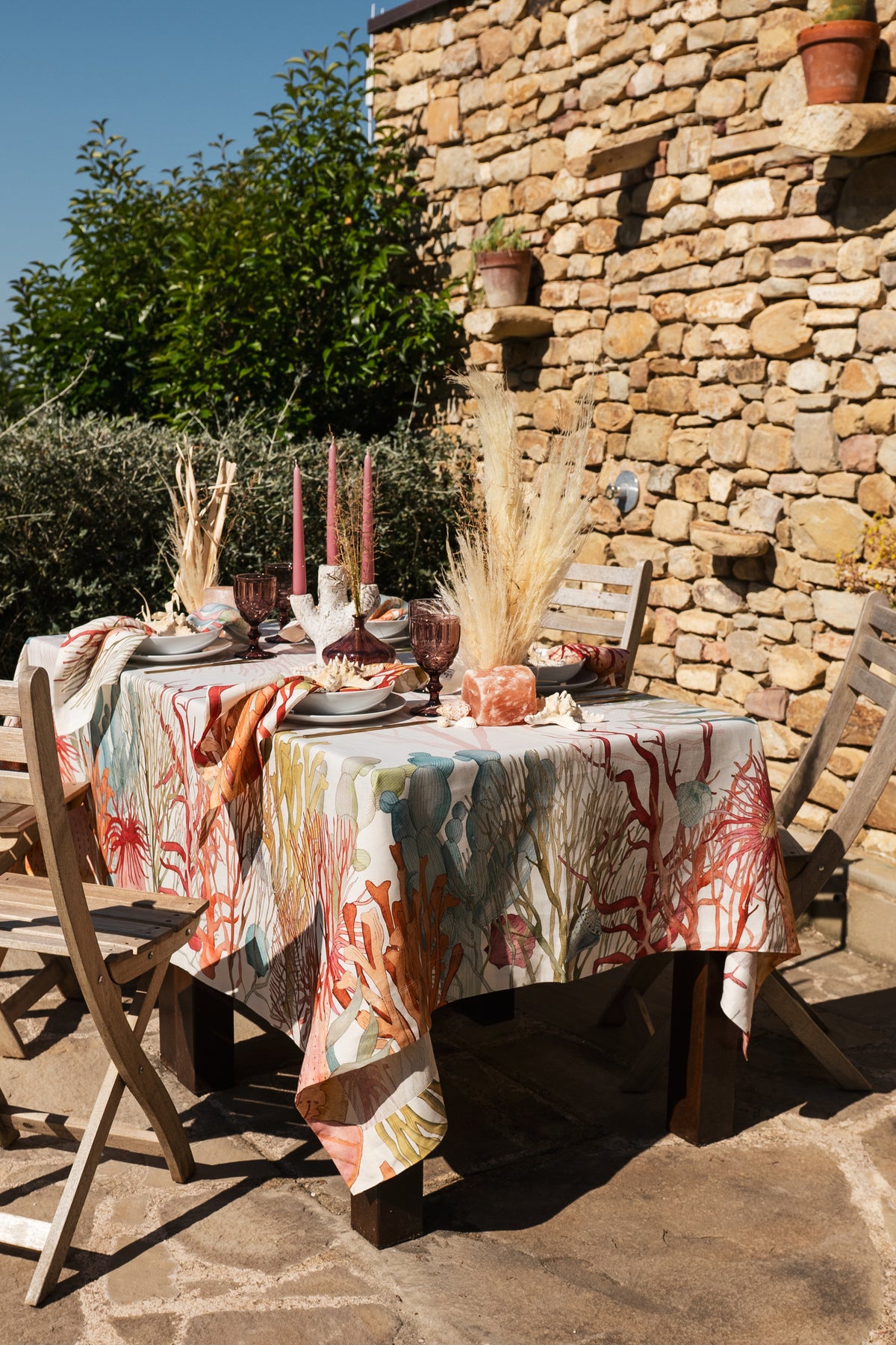 Premium Linen Tablecloth «Corals» 100% Made in Italy