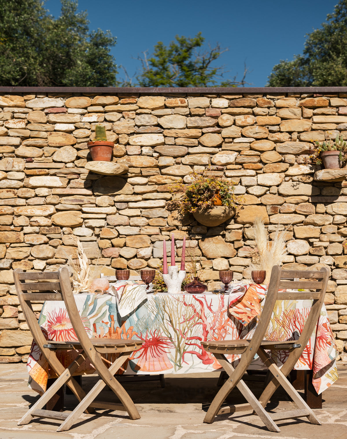 Premium Linen Tablecloth «Corals» 100% Made in Italy