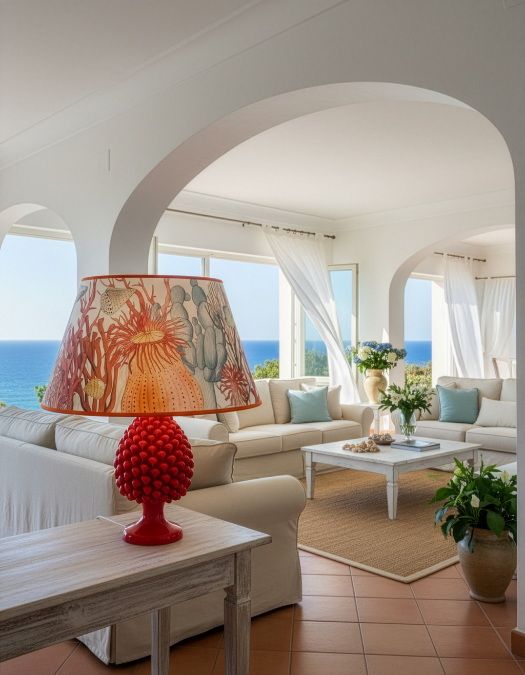 "CORALS" Conical lampshade in printed fabric.