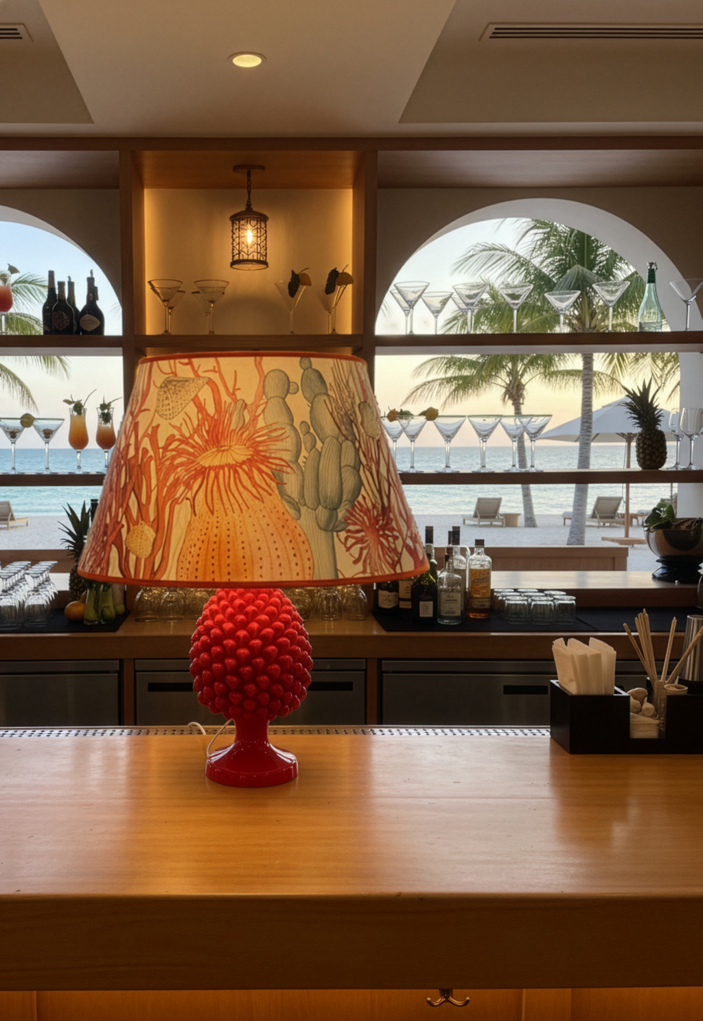 "CORALS" Conical lampshade in printed fabric.