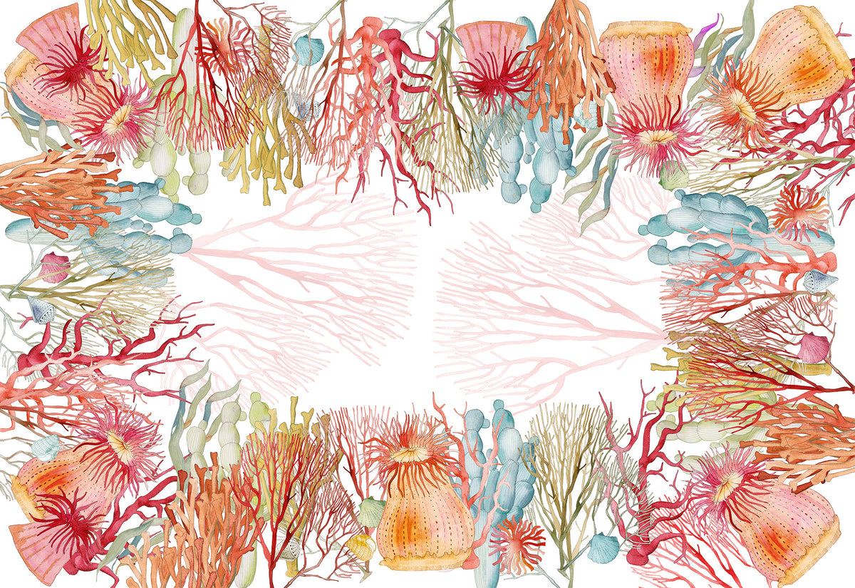 Premium Linen Tablecloth «Corals» 100% Made in Italy