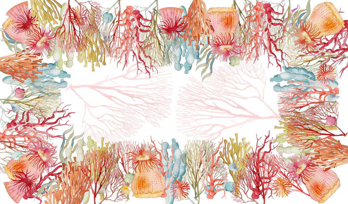 Premium Linen Tablecloth «Corals» 100% Made in Italy