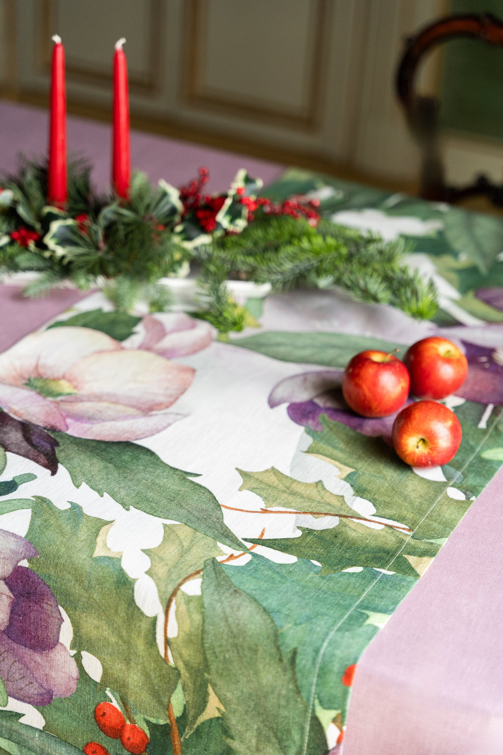 Pure Linen Runner Helleborus 100% Made in Italy The Napking