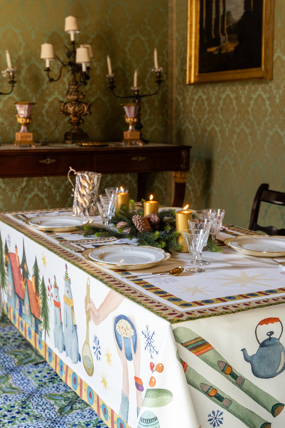 Nappe en satin pour fête d’hiver, 100 % fabriquée en Italie