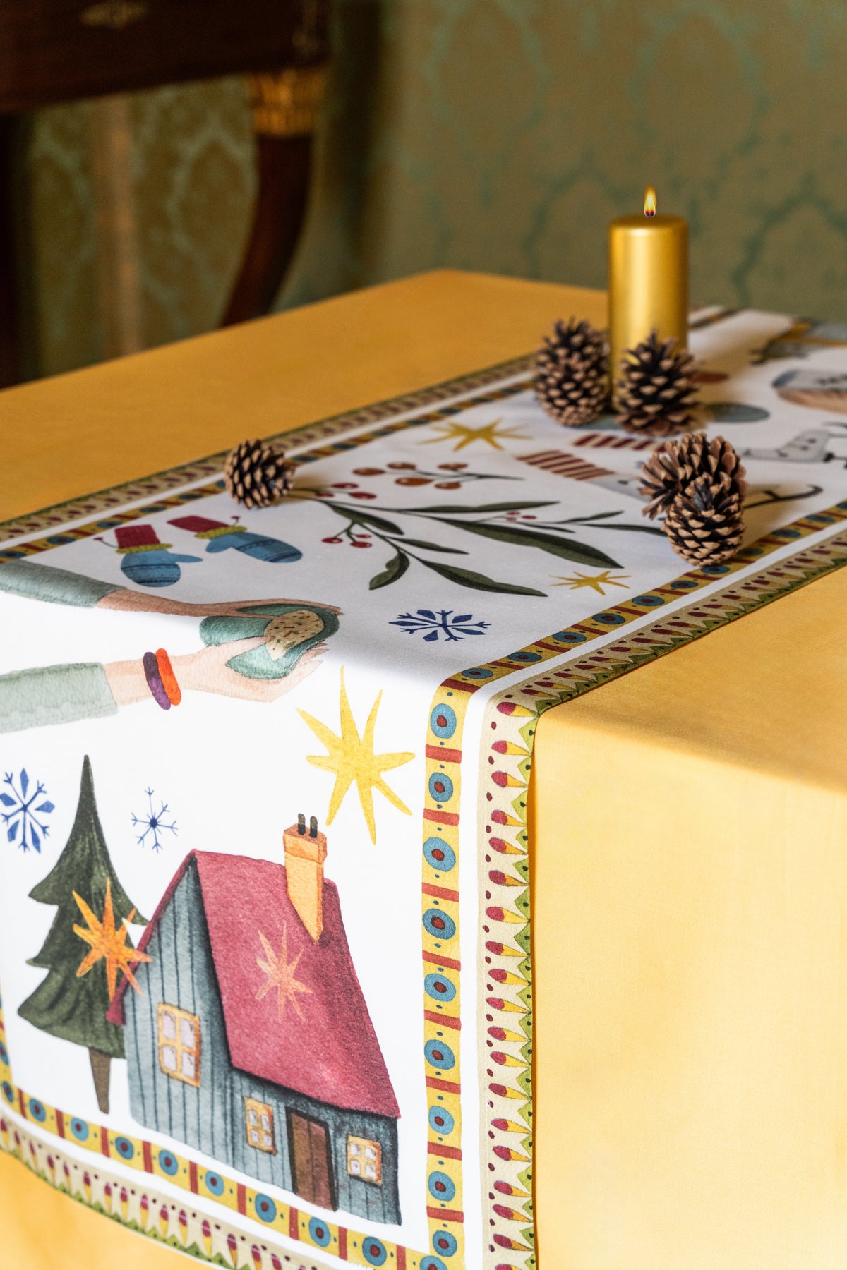 Cotton Satin Runner Winter Party - The Napking