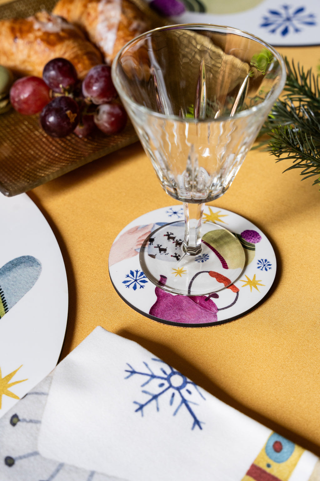 Set of 2 coasters Winter Party wood cork - The Napking