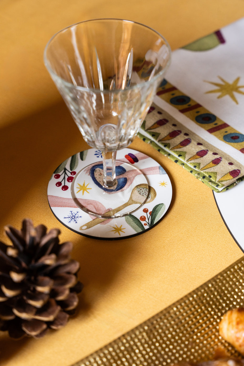 Set of 2 coasters Winter Party wood cork - The Napking