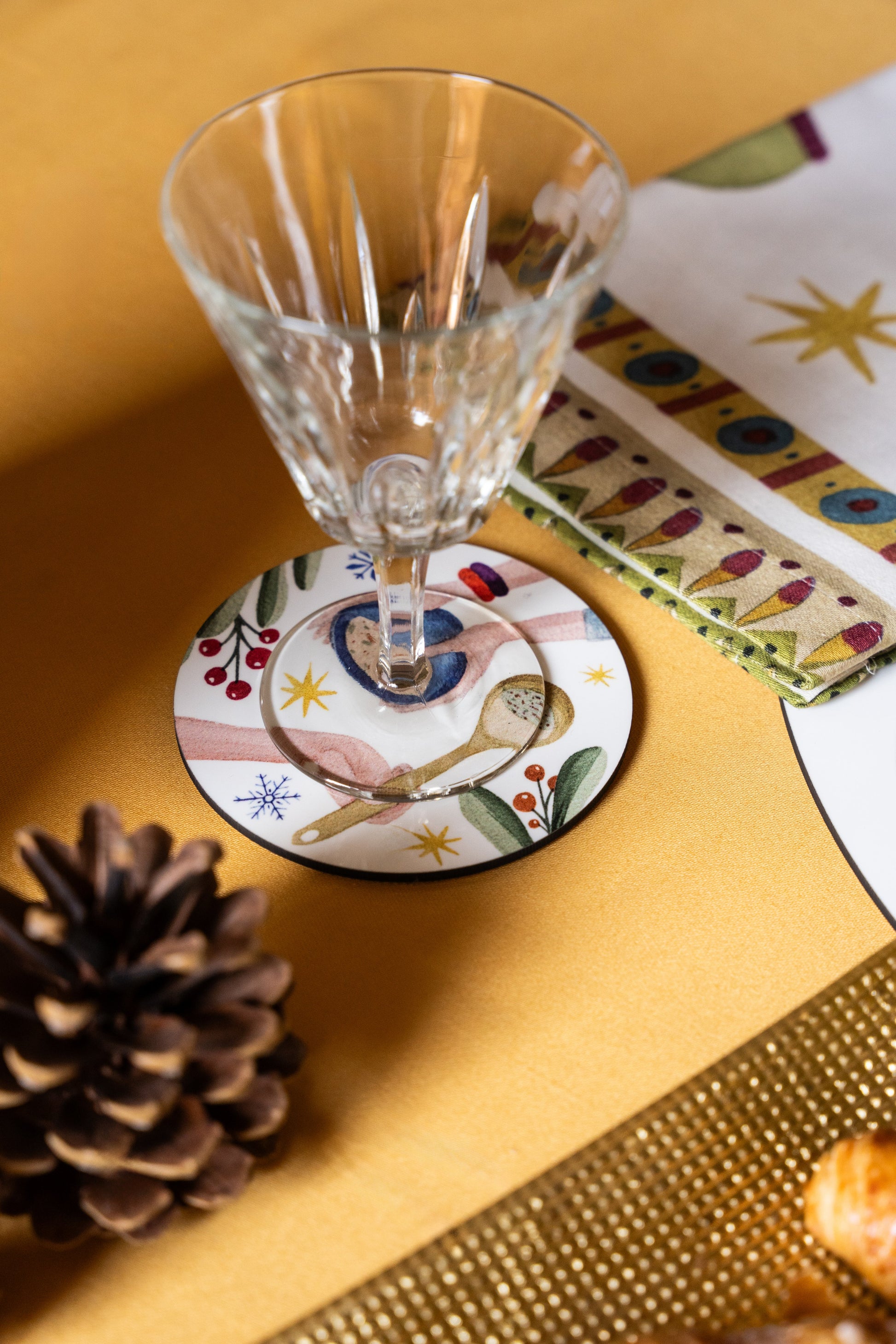 Set of 2 coasters Winter Party wood cork - The Napking