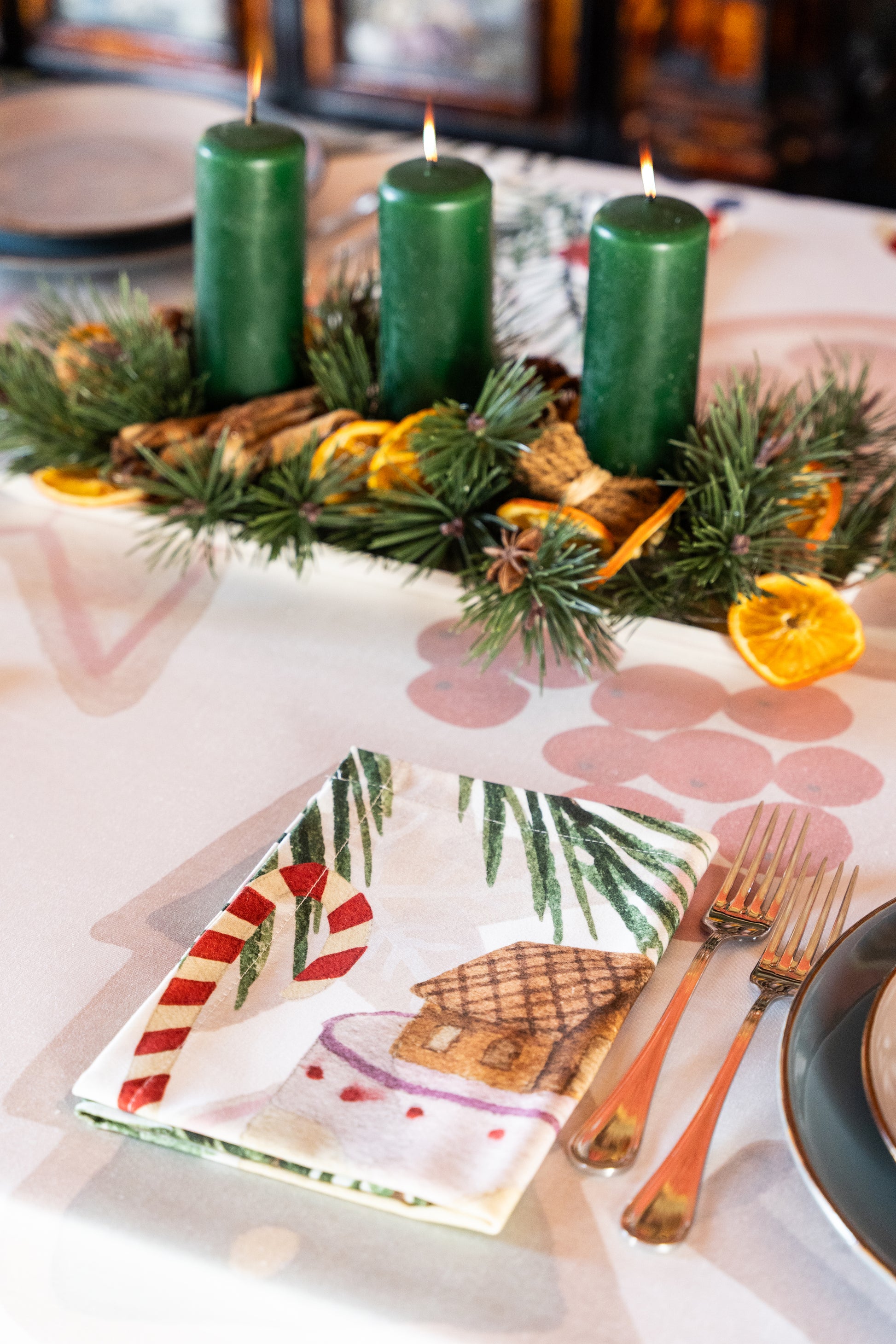 Set 4 Tovaglioli Satinati Xmas Tea 100% Made in Italy