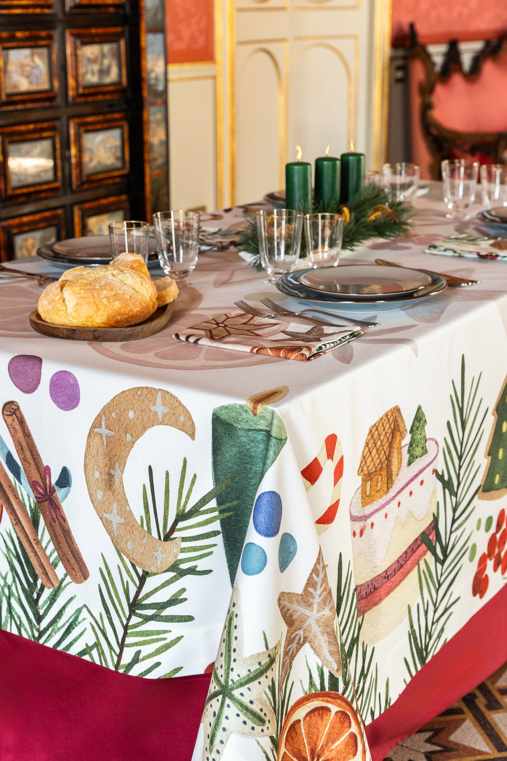 Tovaglia in raso «Xmas Tea» 100% Made in Italy