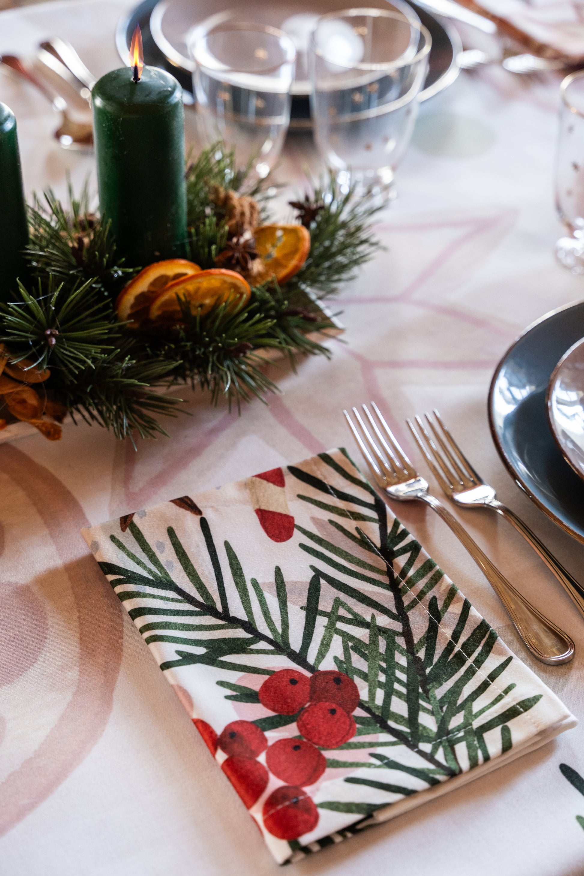 Set 4 Tovaglioli Satinati Xmas Tea 100% Made in Italy