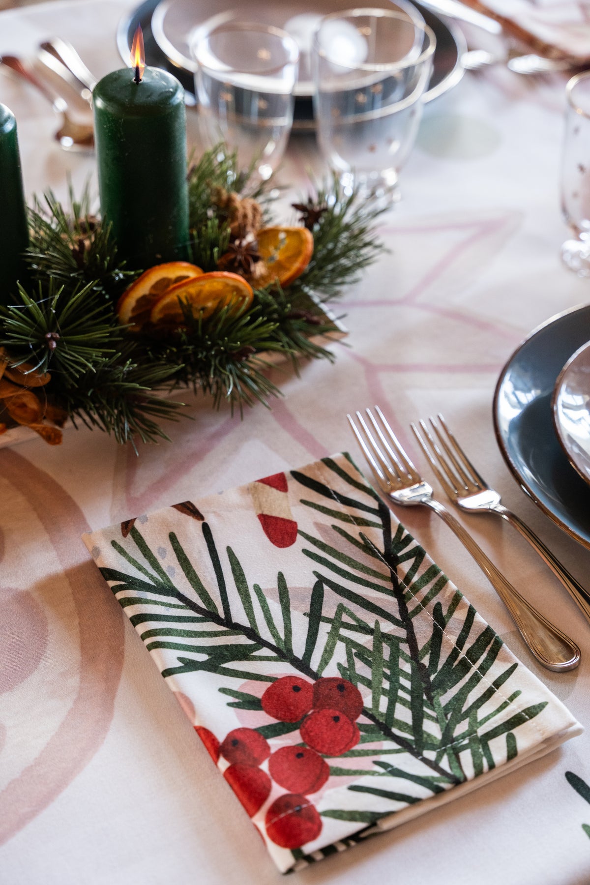 Set de 4 serviettes de Noël en satin de coton