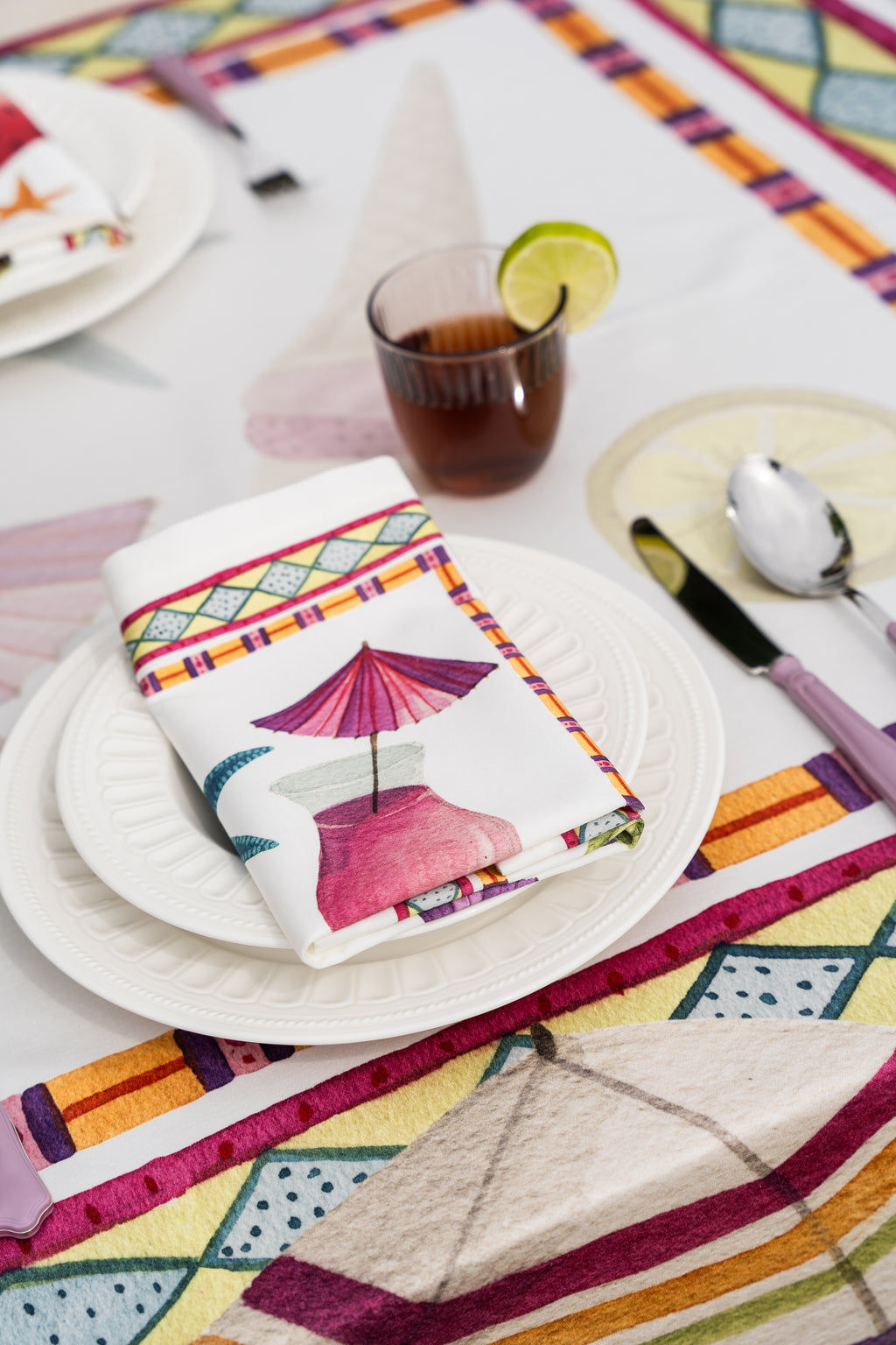 Summer Party set of 4 cotton satin napkins digitally printed Made in Italy