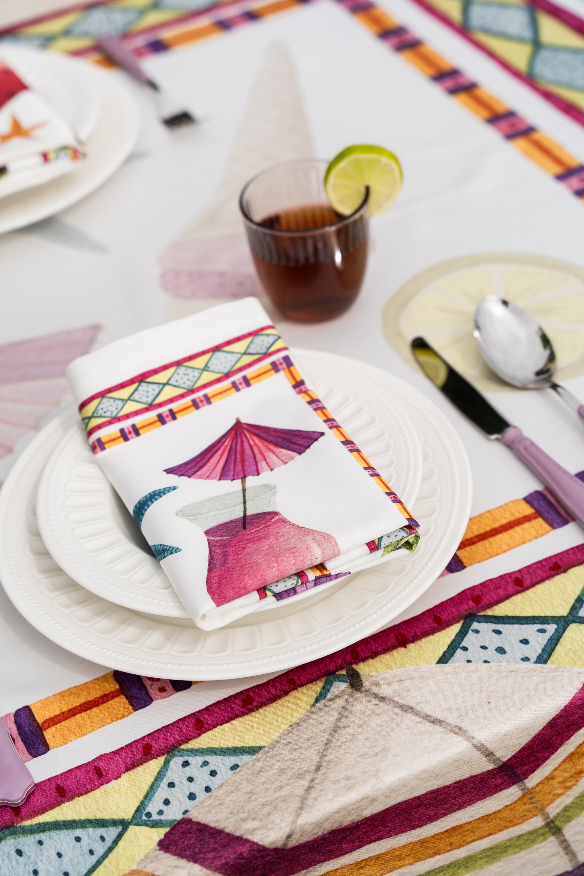 Summer Party set of 4 cotton satin napkins digitally printed Made in Italy