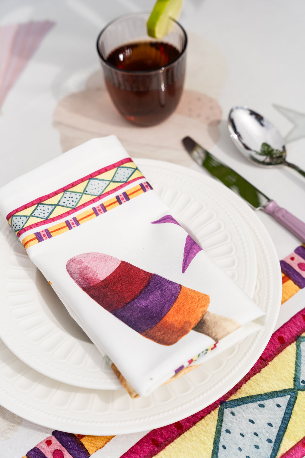 Summer Party set of 4 cotton satin napkins digitally printed Made in Italy