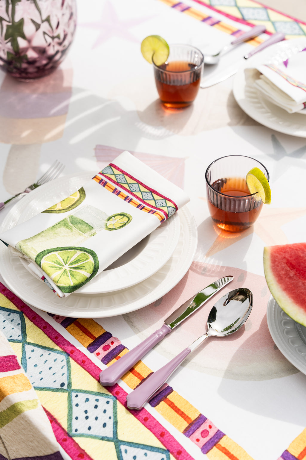 Summer Party set of 4 cotton satin napkins digitally printed Made in Italy