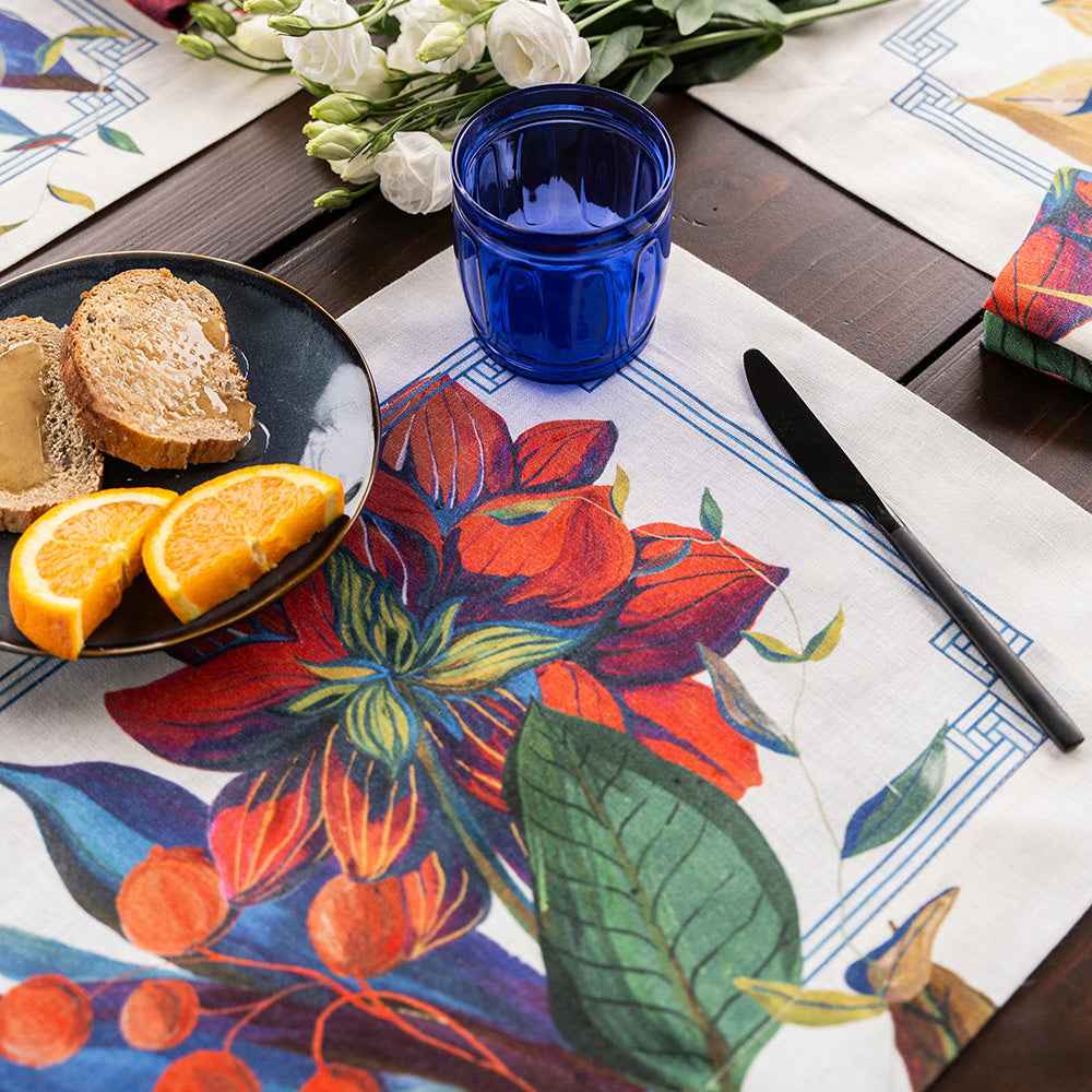 Set of 4 Placemats «Dahlia» Linen 100% Made in Italy - The Napking