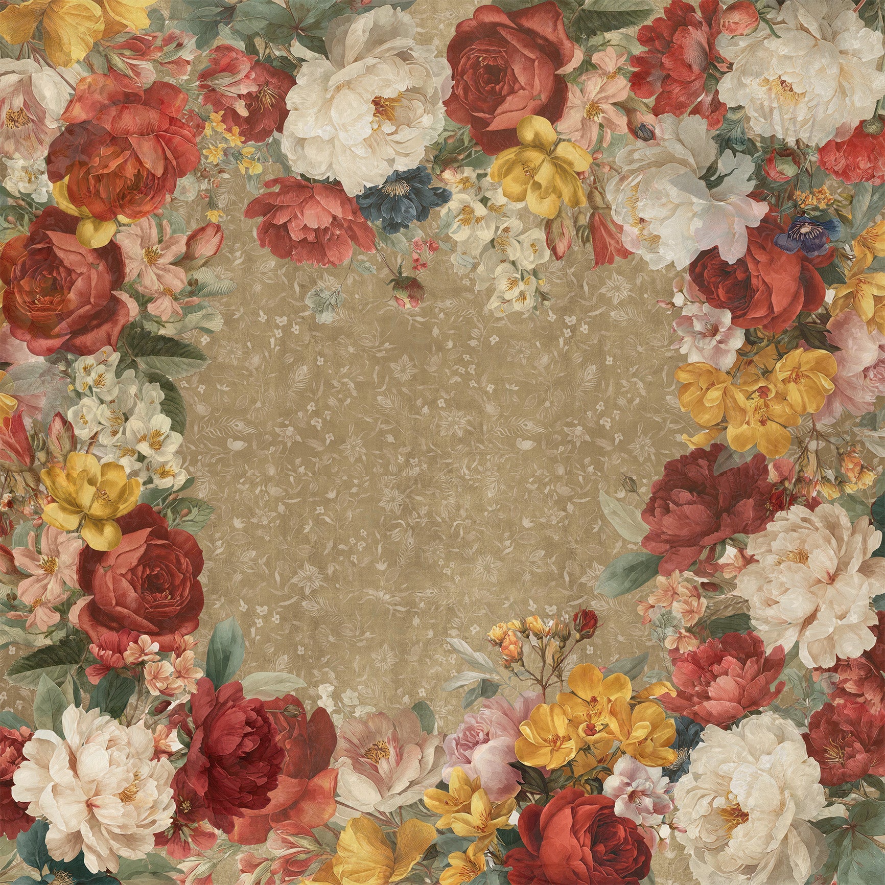 De Ronsard premium linen square tablecloth 220 x 220 cm with botanical rose artwork