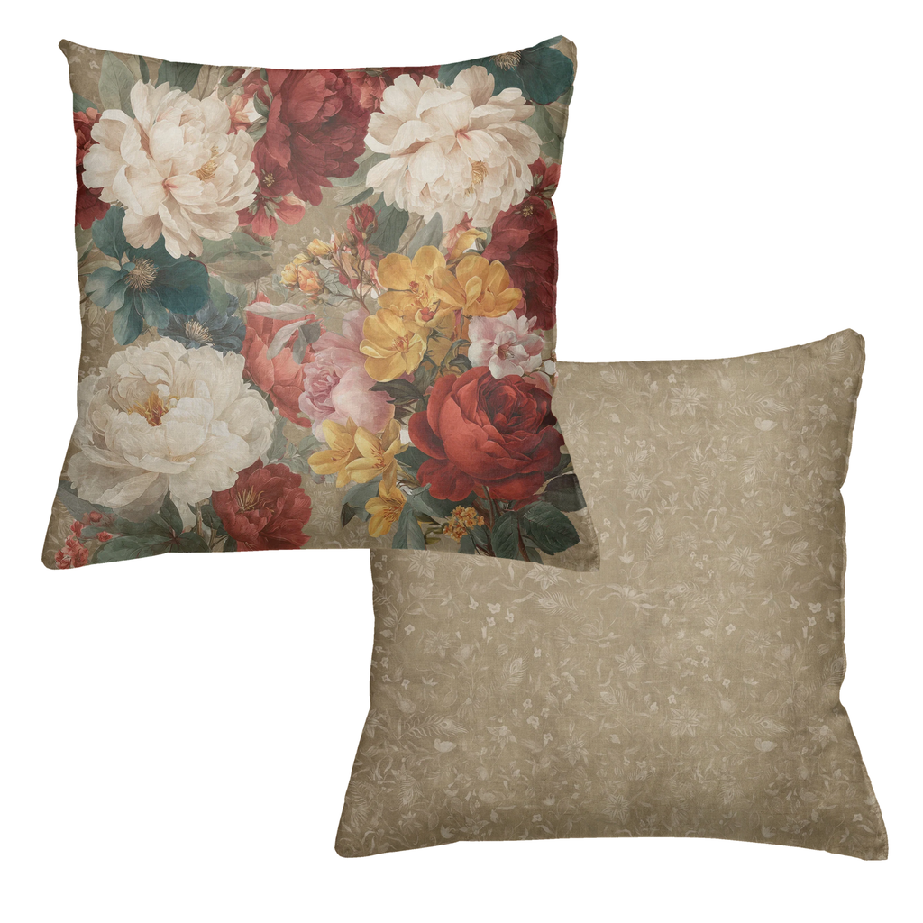 De Ronsard velvet cushion with romantic botanical rose print