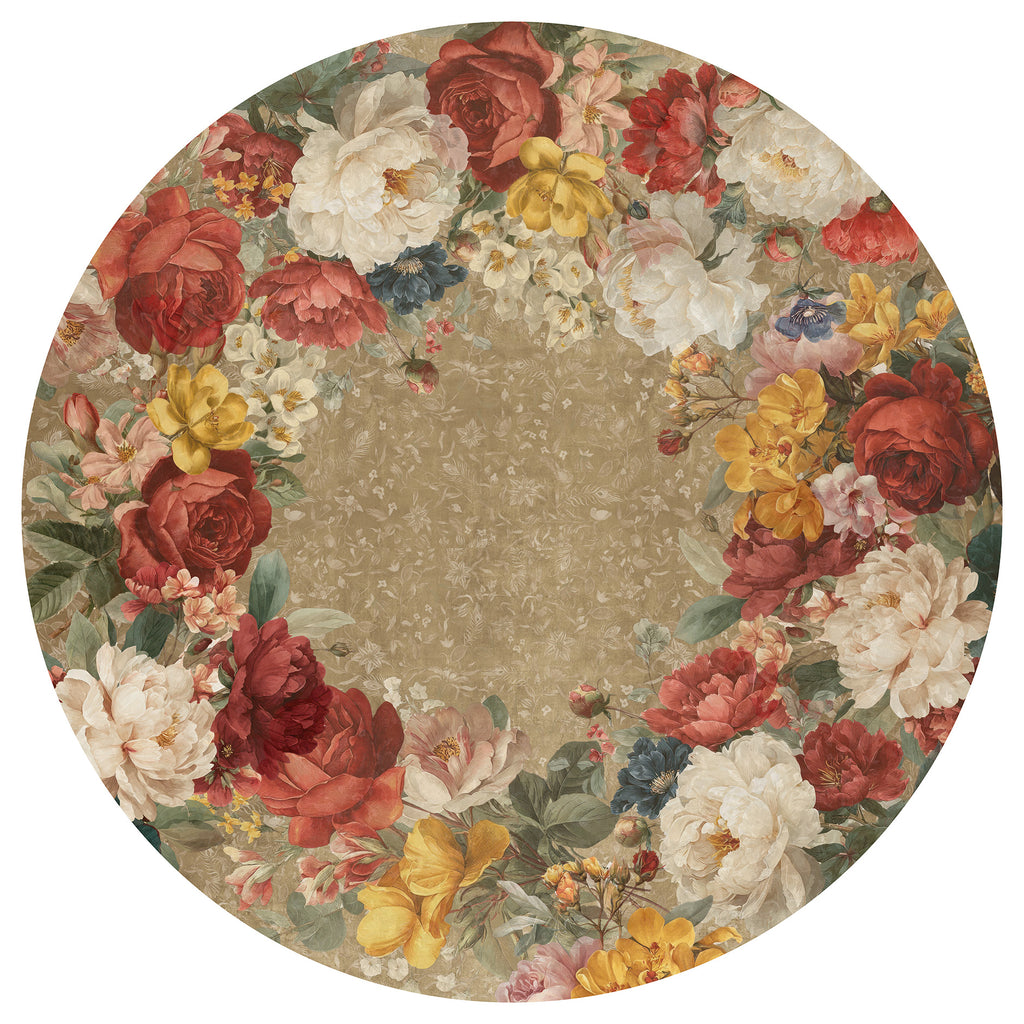 De Ronsard round premium linen tablecloth with romantic botanical rose design
