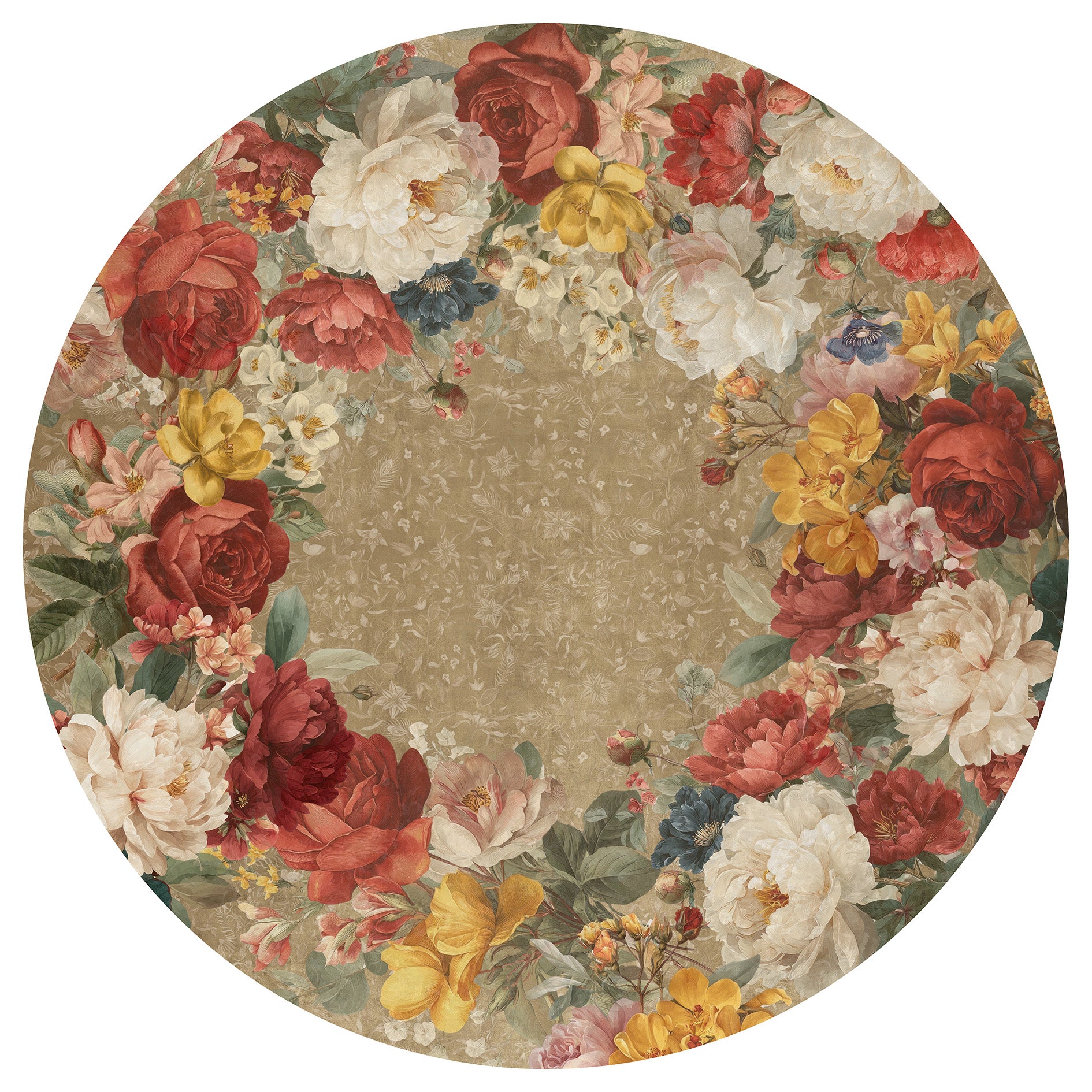 De Ronsard round premium linen tablecloth with romantic botanical rose design