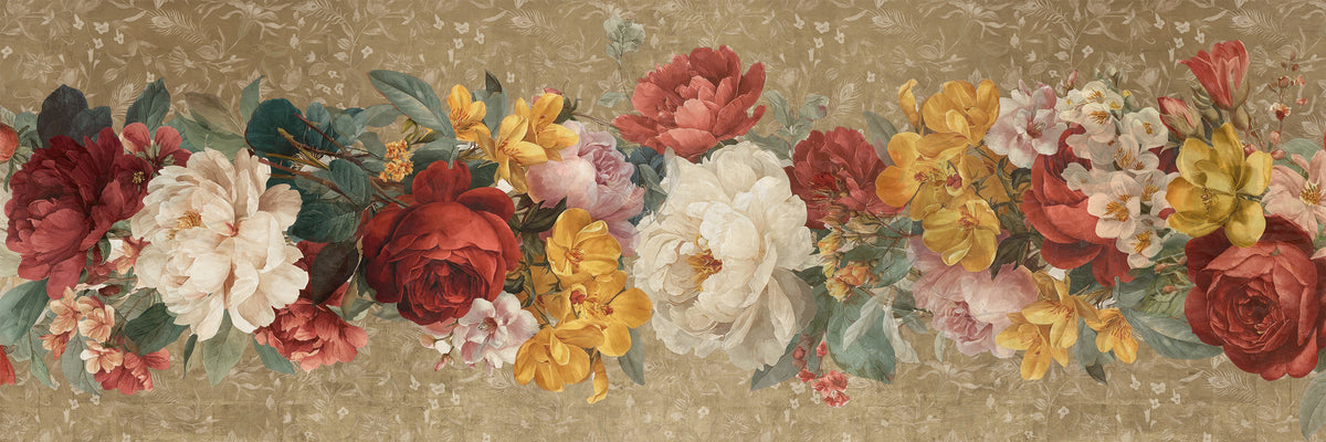 De Ronsard premium linen runner 50 x 150 cm with romantic rose garden print