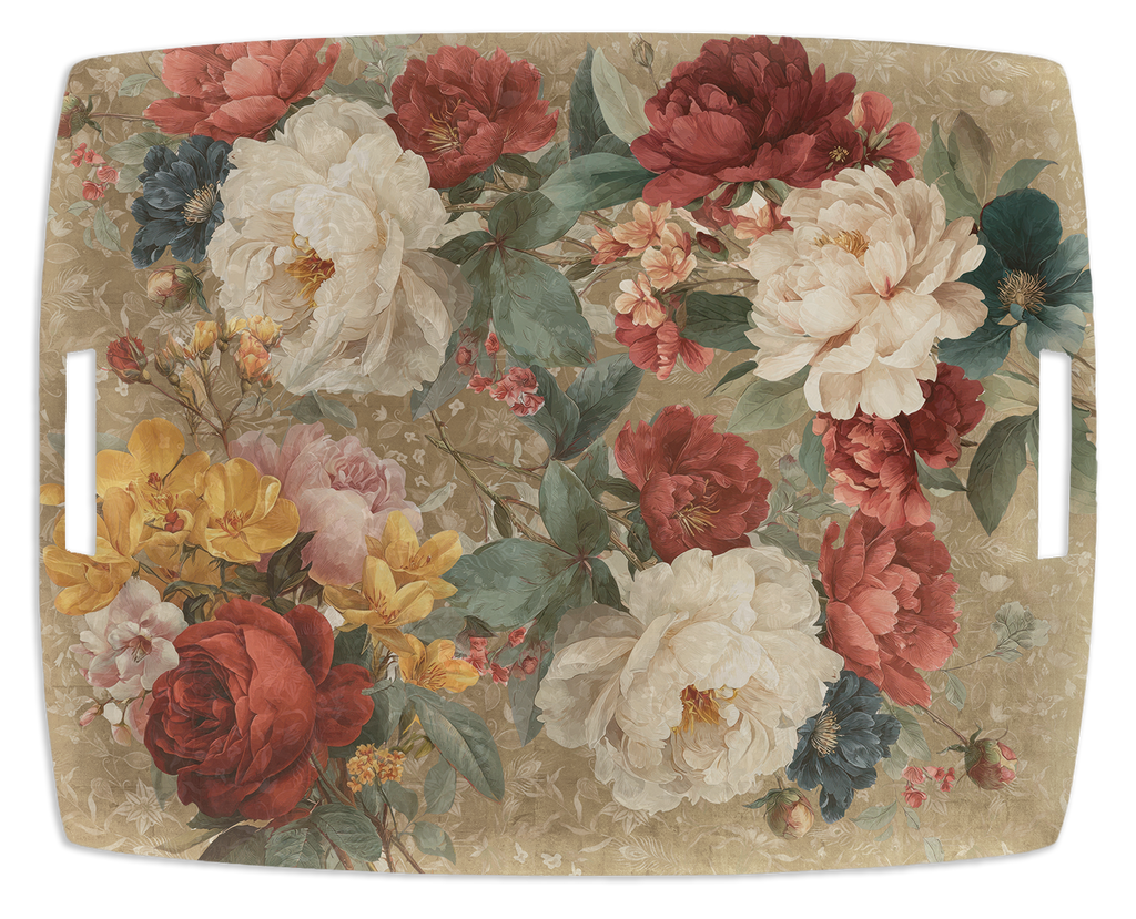 De Ronsard acrylic tray 54 x 43 cm with botanical rose printed linen