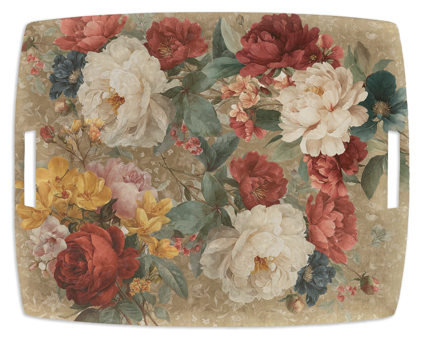 De Ronsard acrylic tray 54 x 43 cm with botanical rose printed linen