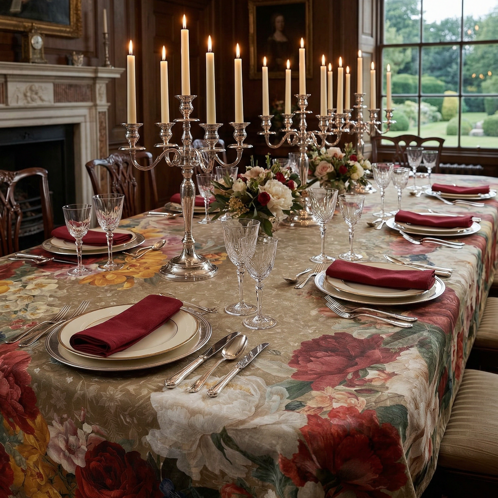 De Ronsard premium linen tablecloth 180 x 270 cm with romantic rose garden print