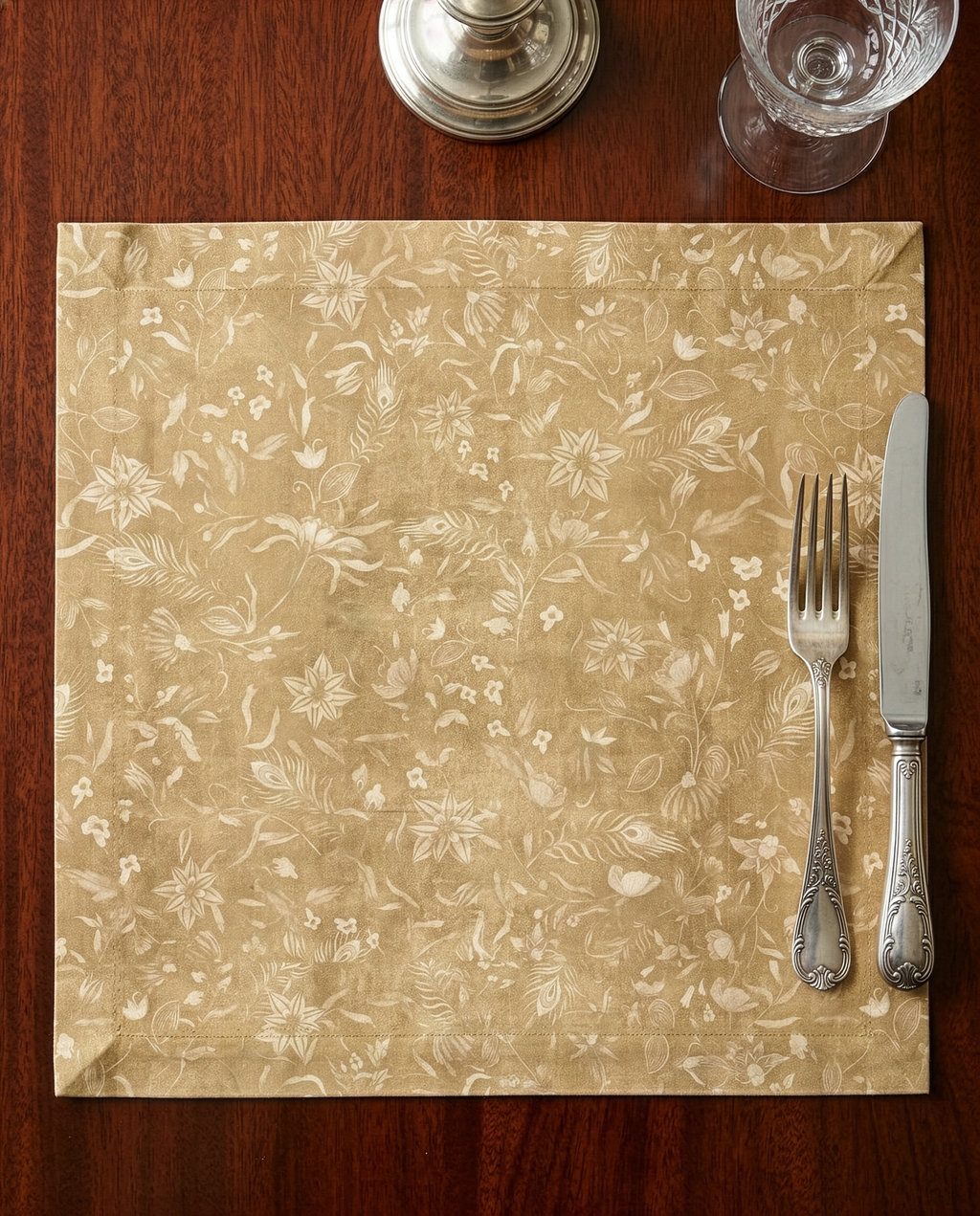 De Ronsard premium linen napkin with delicate botanical rose artwork