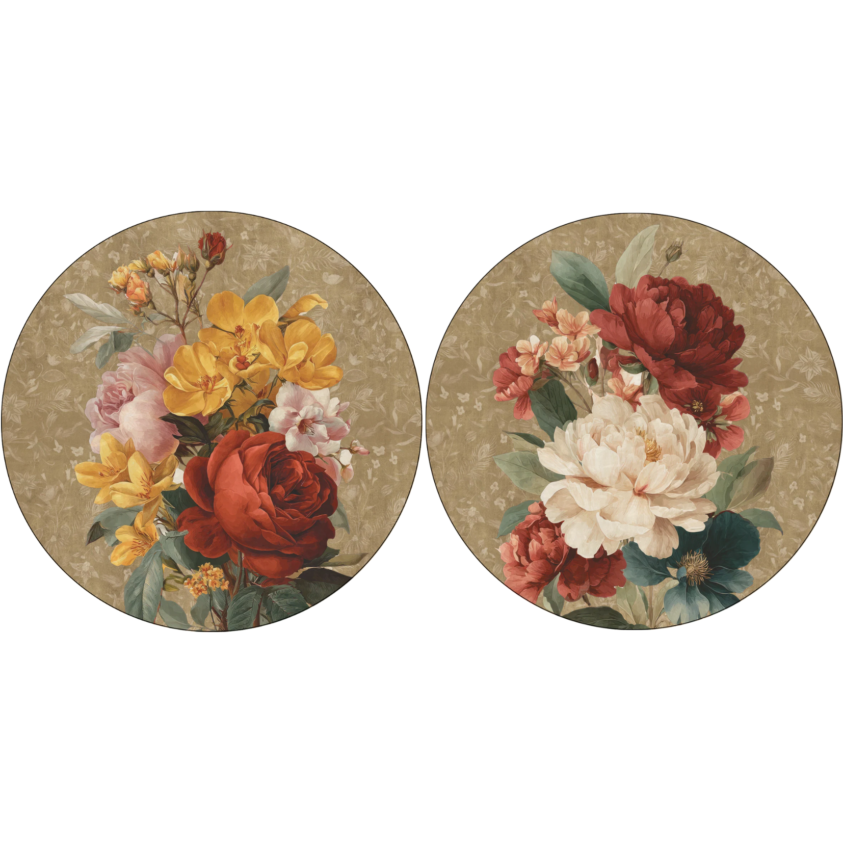 De Ronsard set of two wood and cork coasters with romantic rose print
