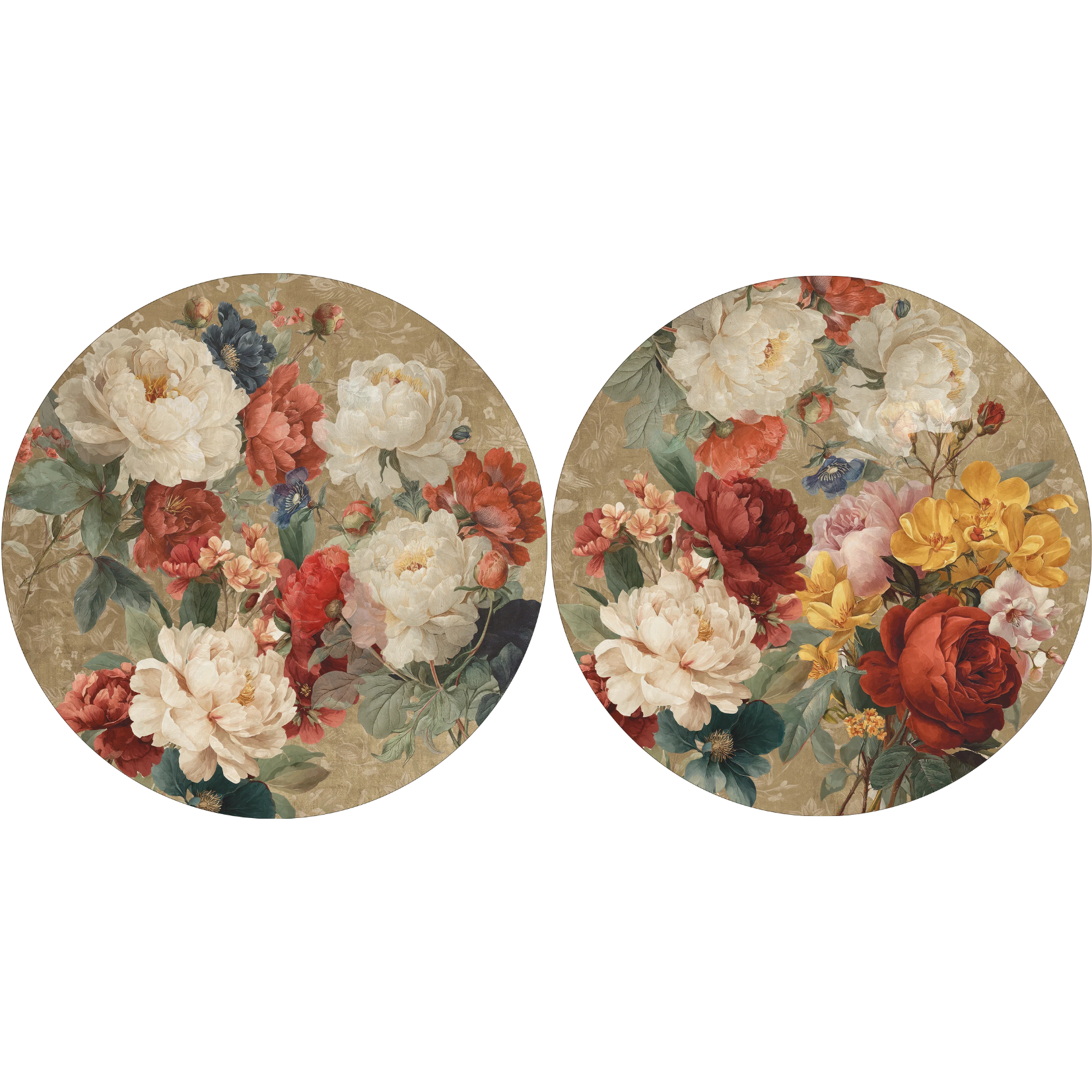 De Ronsard set of two round hardboard placemats with floral rose artwork