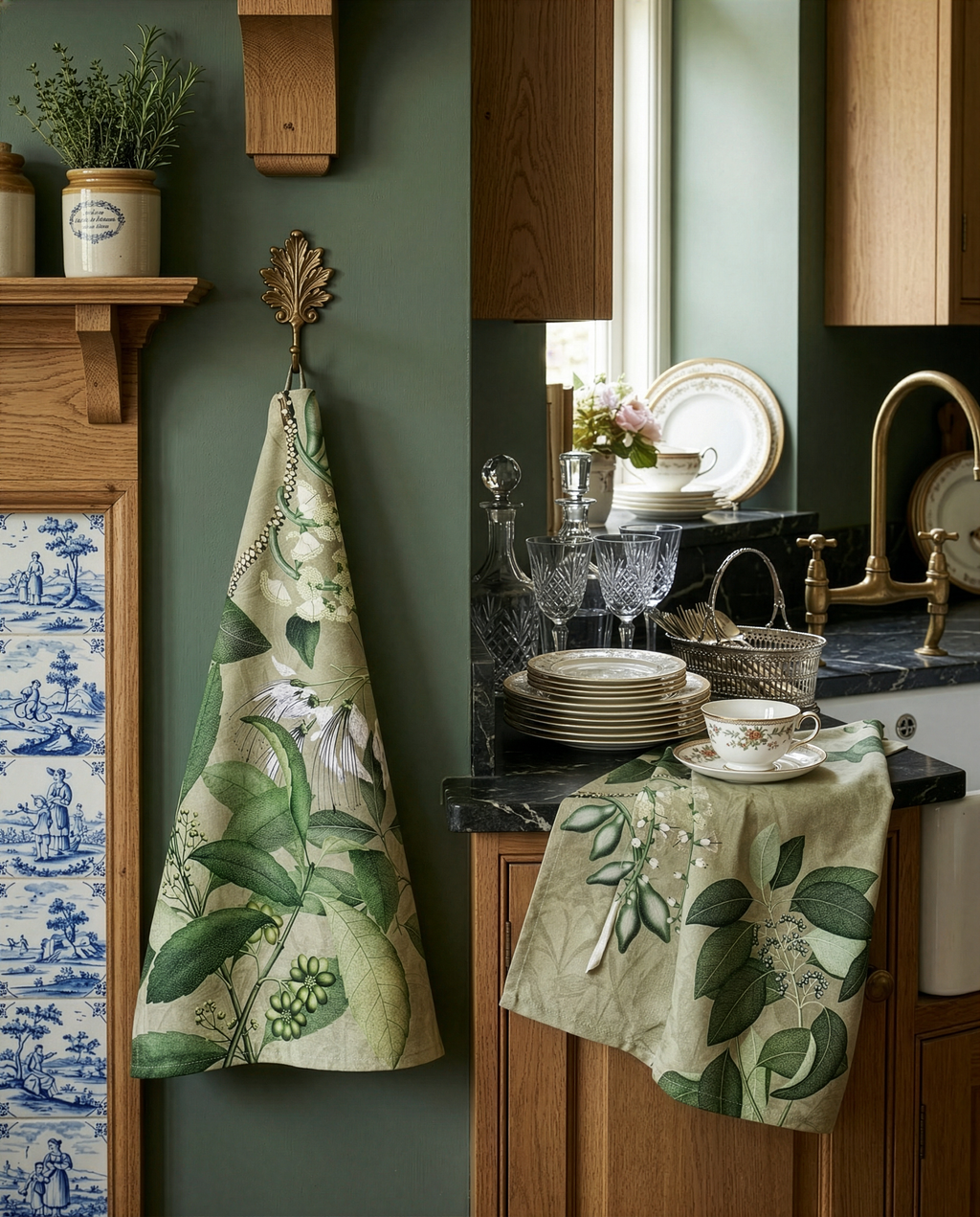 Hedycarya kitchen towels in Premium Linen with digitally printed design, image 1