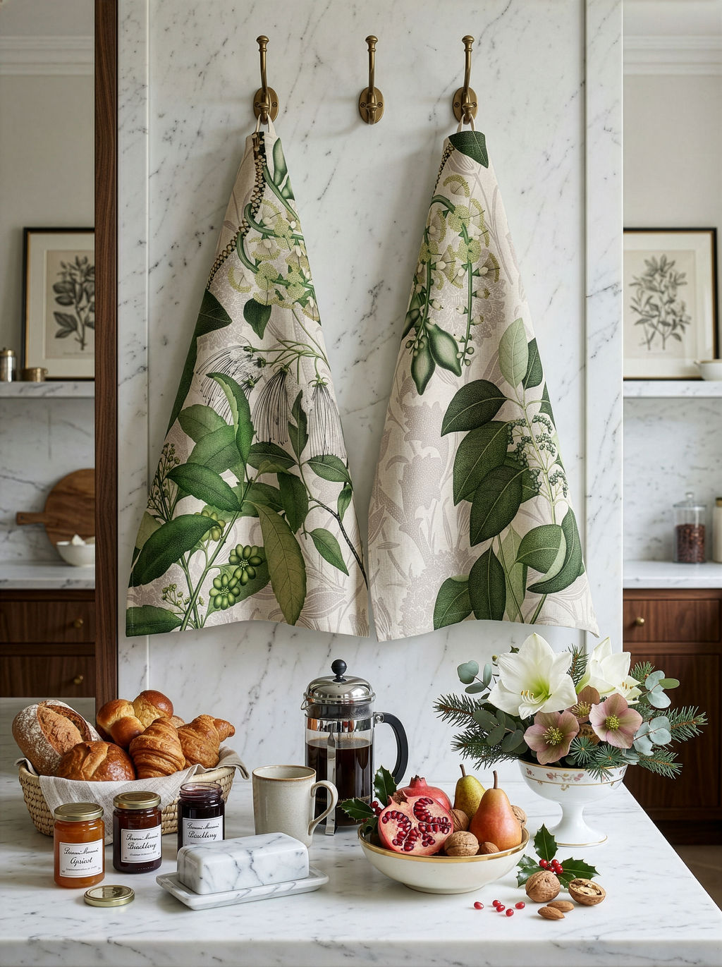 Hedycarya kitchen towels in Premium Linen with digitally printed design, image 2