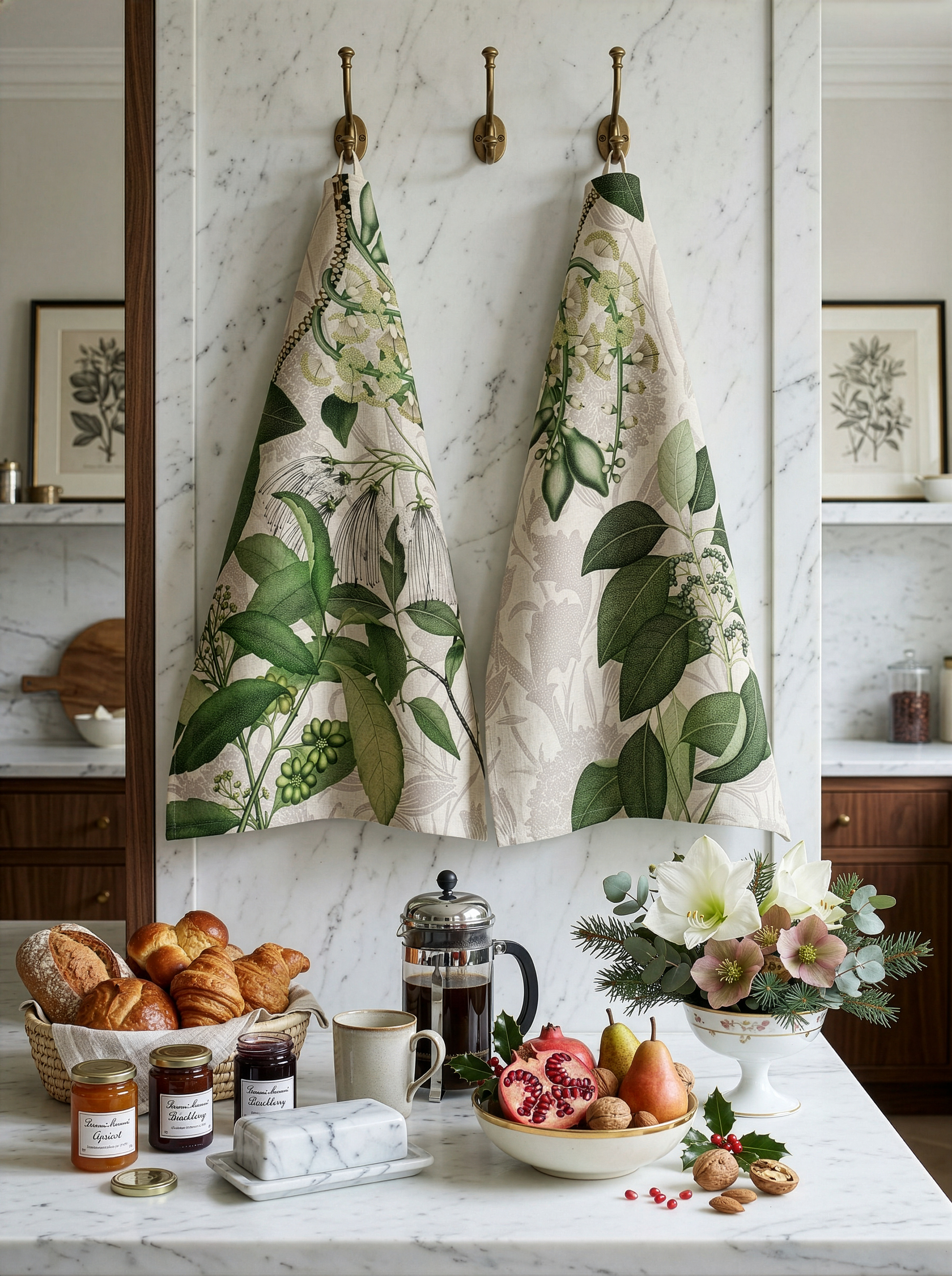 Hedycarya kitchen towels in Premium Linen with digitally printed design, image 2