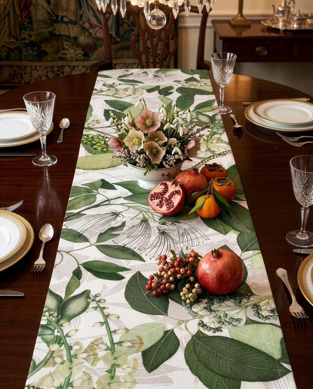 Hedycarya Runner Premium Linen with botanical print