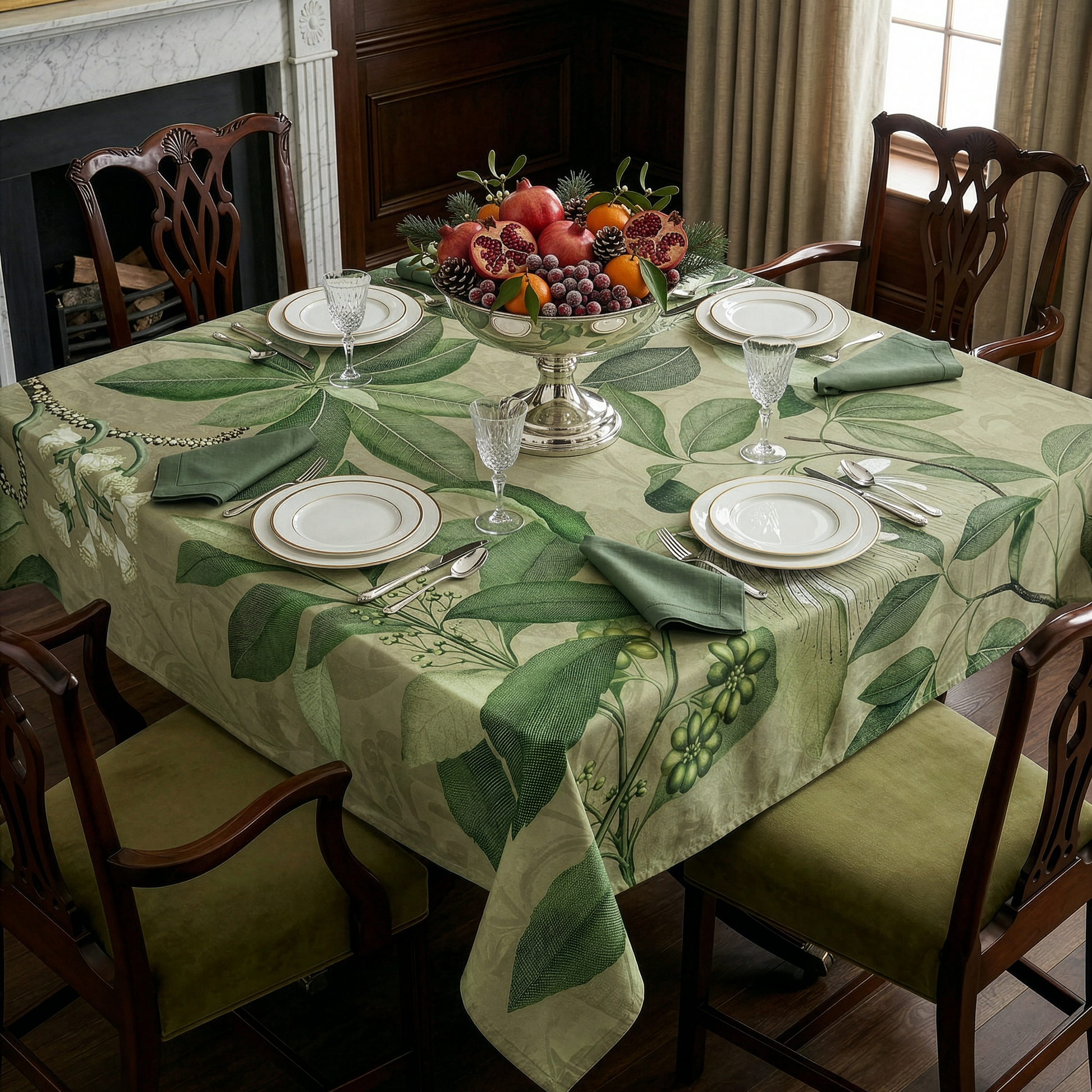 Hedycarya tablecloth premium linen with digitally printed decorative design