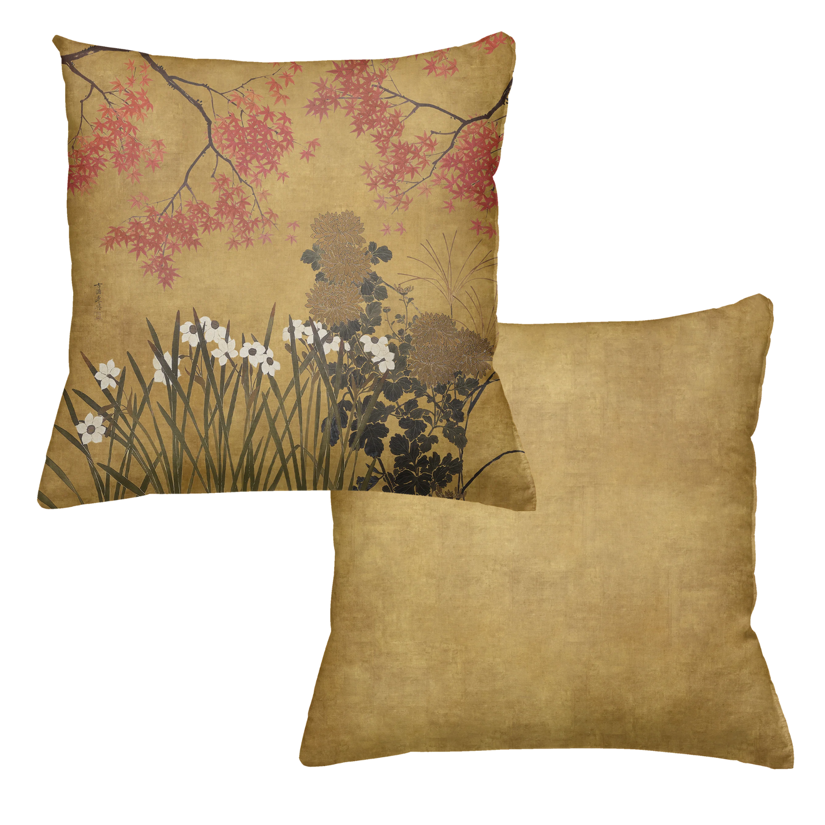 Eiji velvet cushion with refined decorative print by The Napking