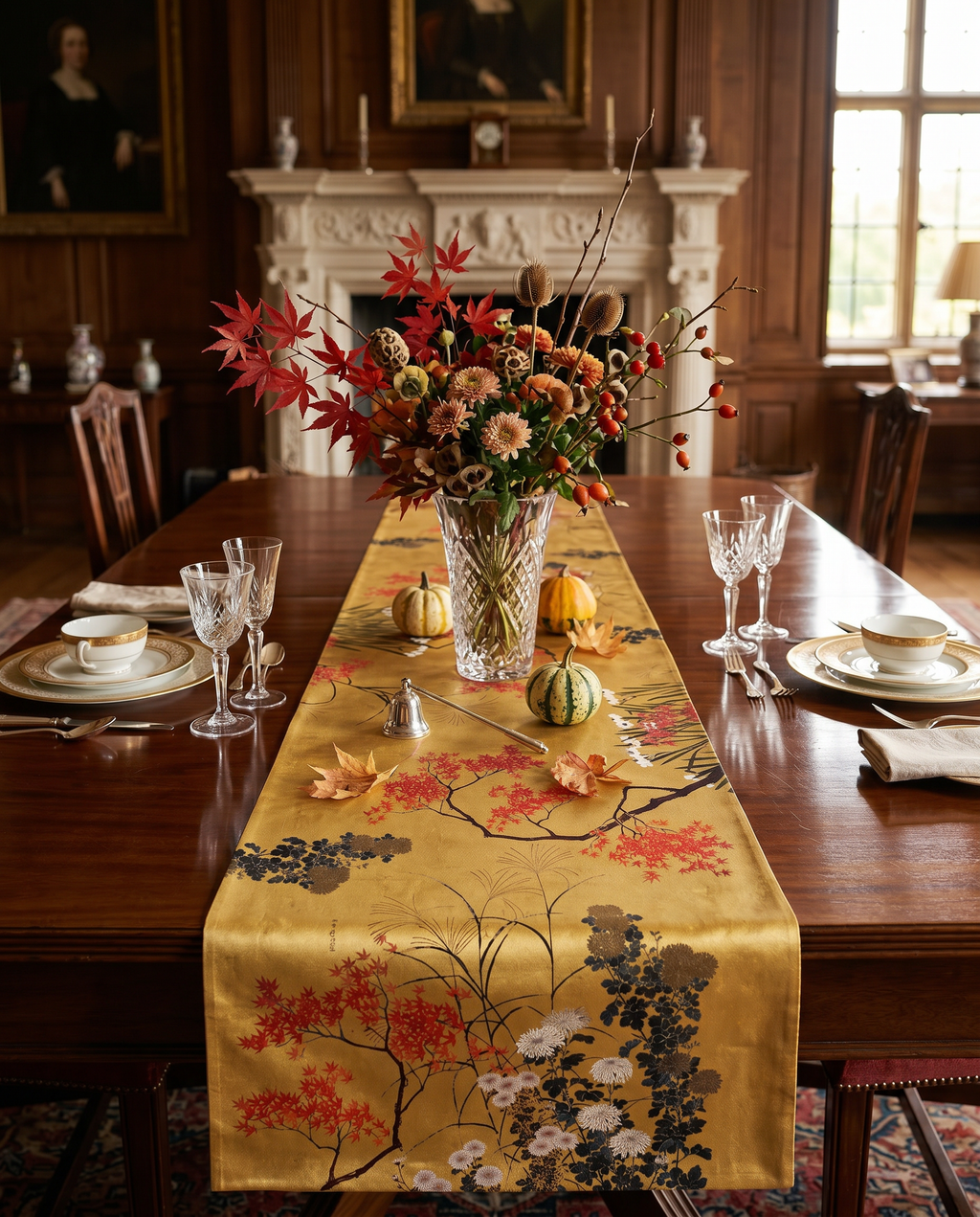 Eiji Runner Premium Linen with Japanese-inspired graphic print