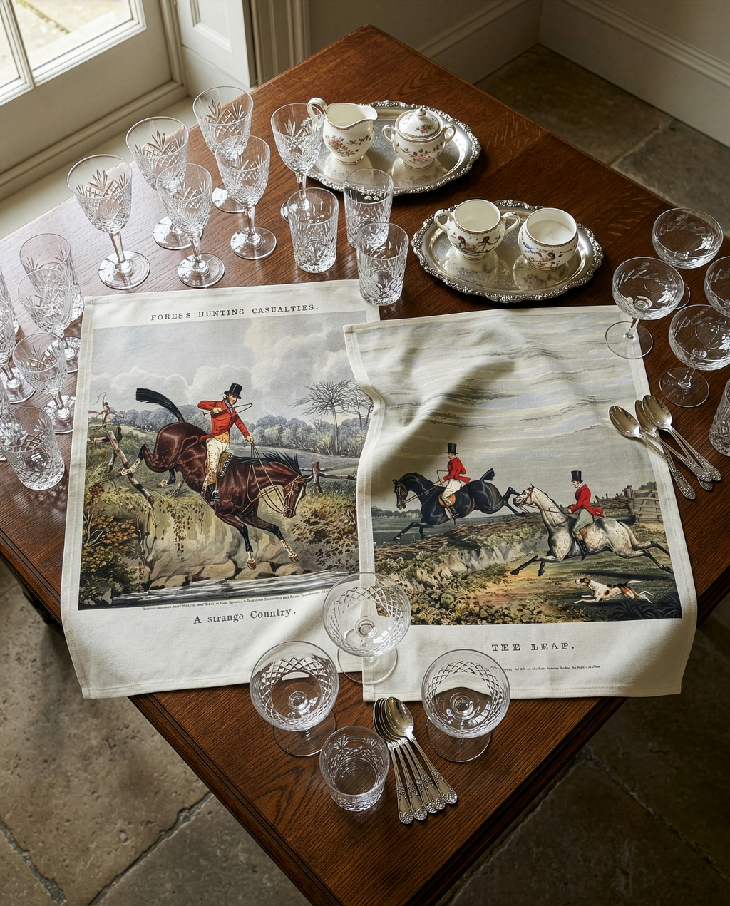 England kitchen towels in Premium Linen with digitally printed design, image 1