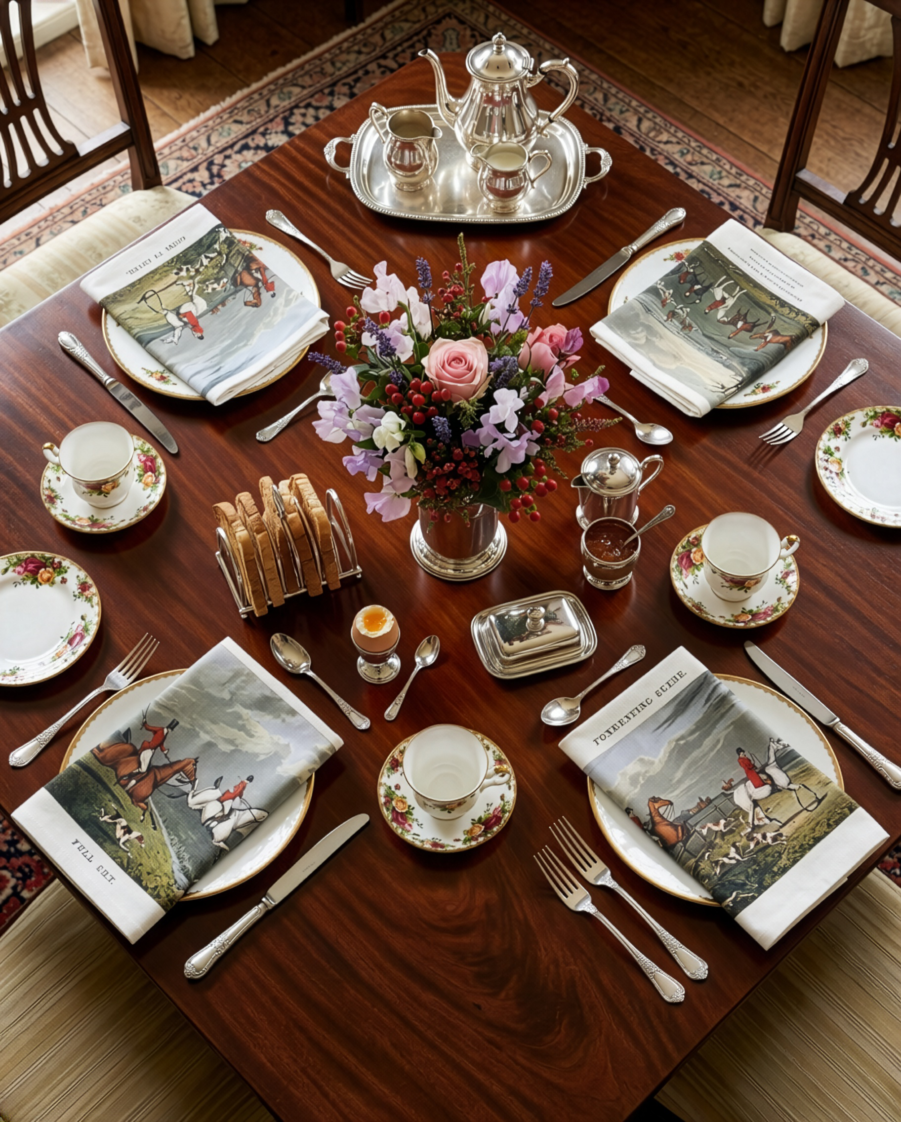 England set of 4 premium linen napkins with classic heritage-inspired print