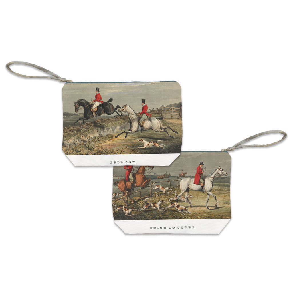 England velvet pochette with classic countryside decorative print